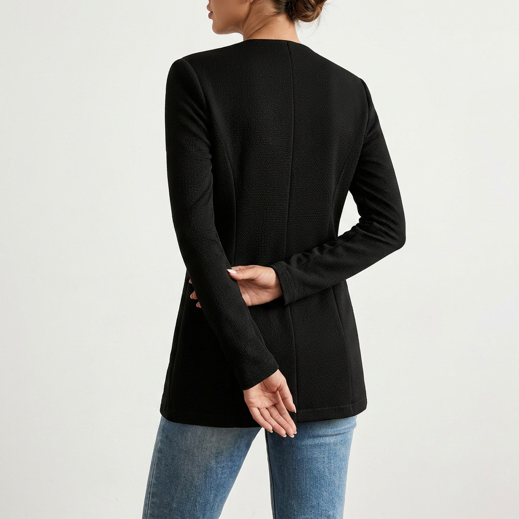 Textured Knit Single-Button Longline Blazer