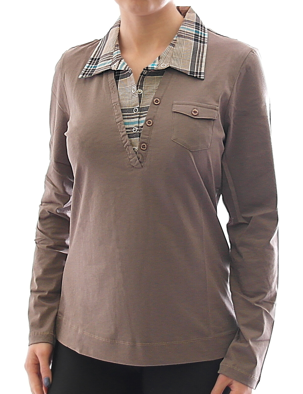 Corley women’s T-shirt blouse shirt long sleeve shirt brown cotton 557651