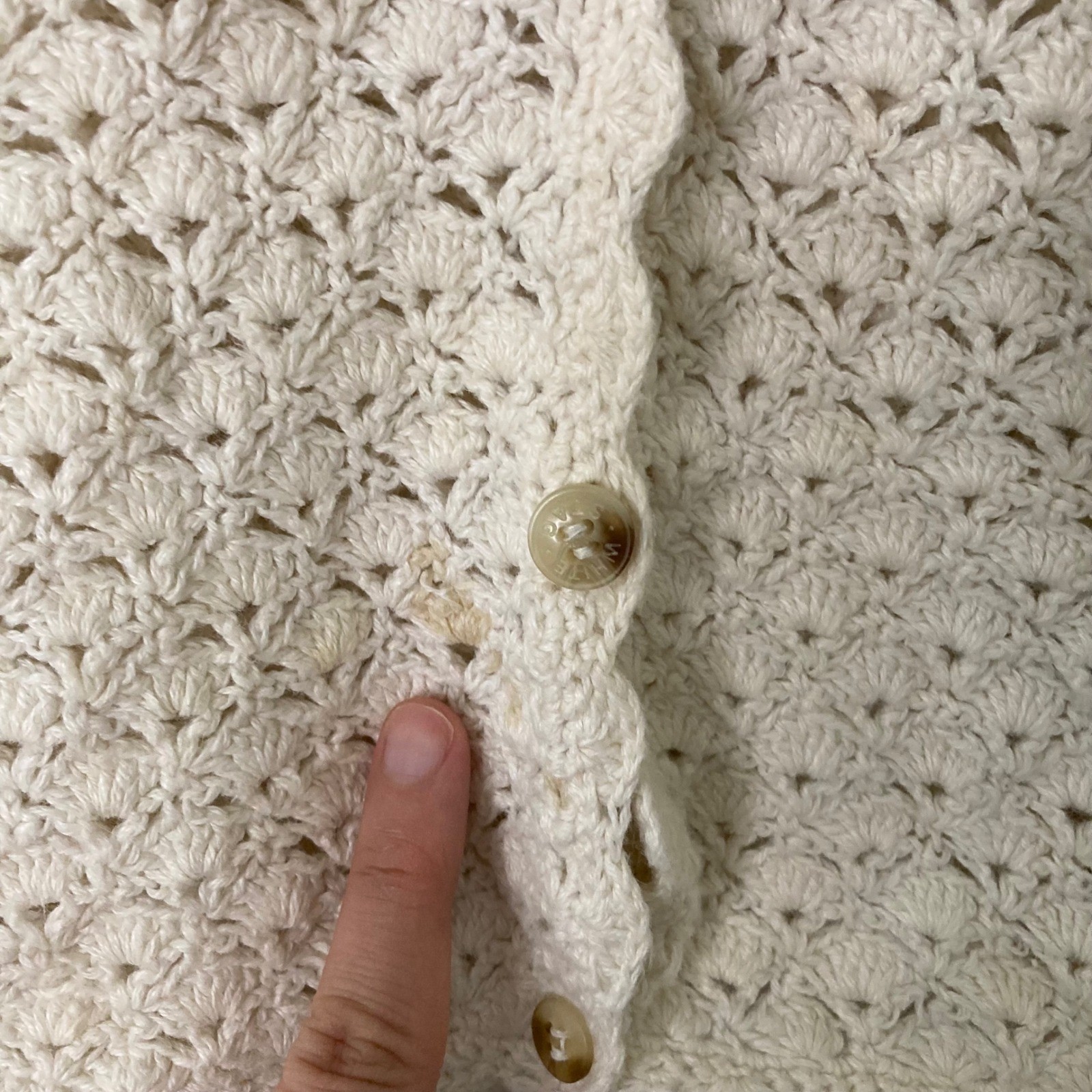 White Stag Vintage Boho Crochet Knit Vest Button Cream Ramie Cotton Cottagecore
