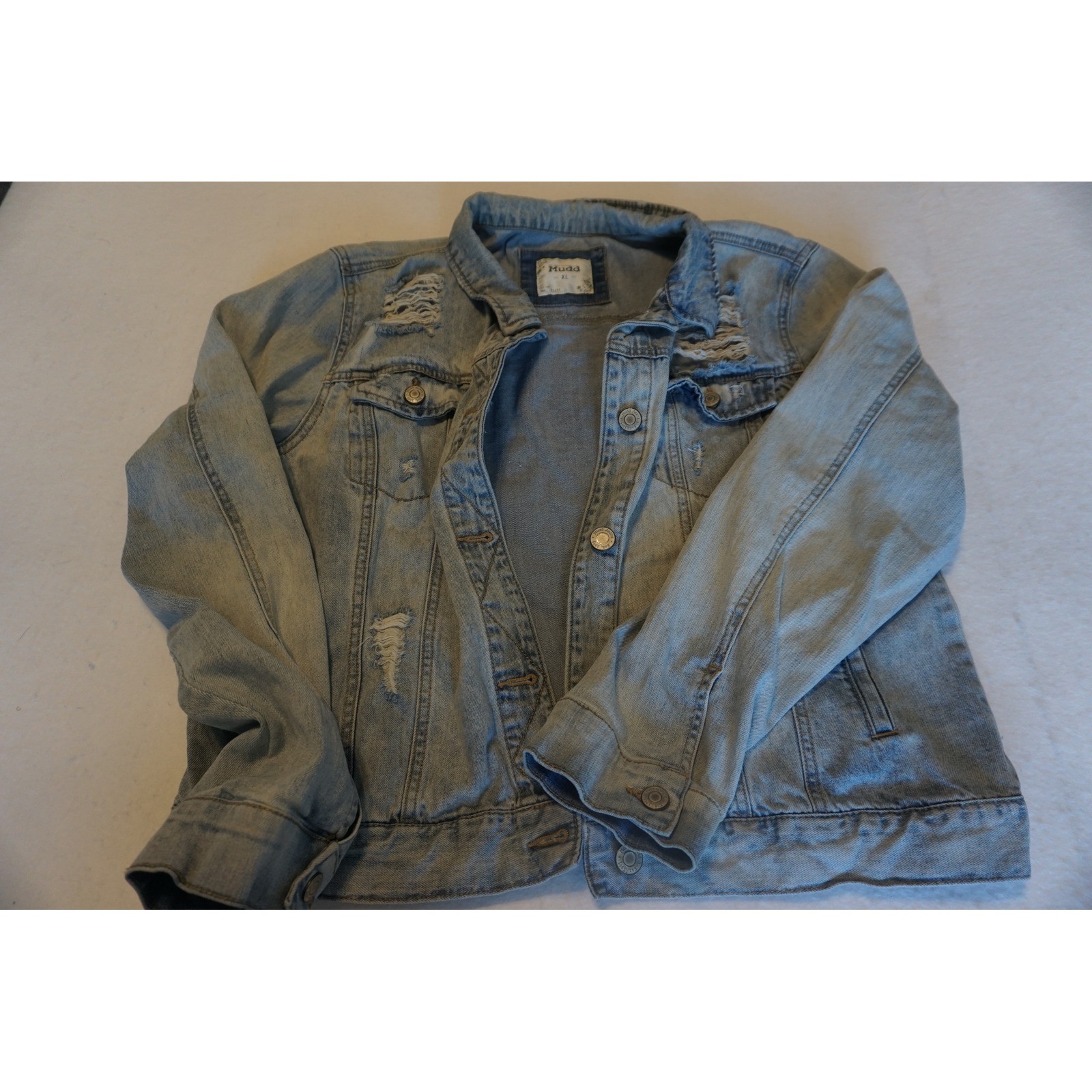 Mudd Womens Light Wash Distressed Denim Jacket Blue Jean XL KC.688