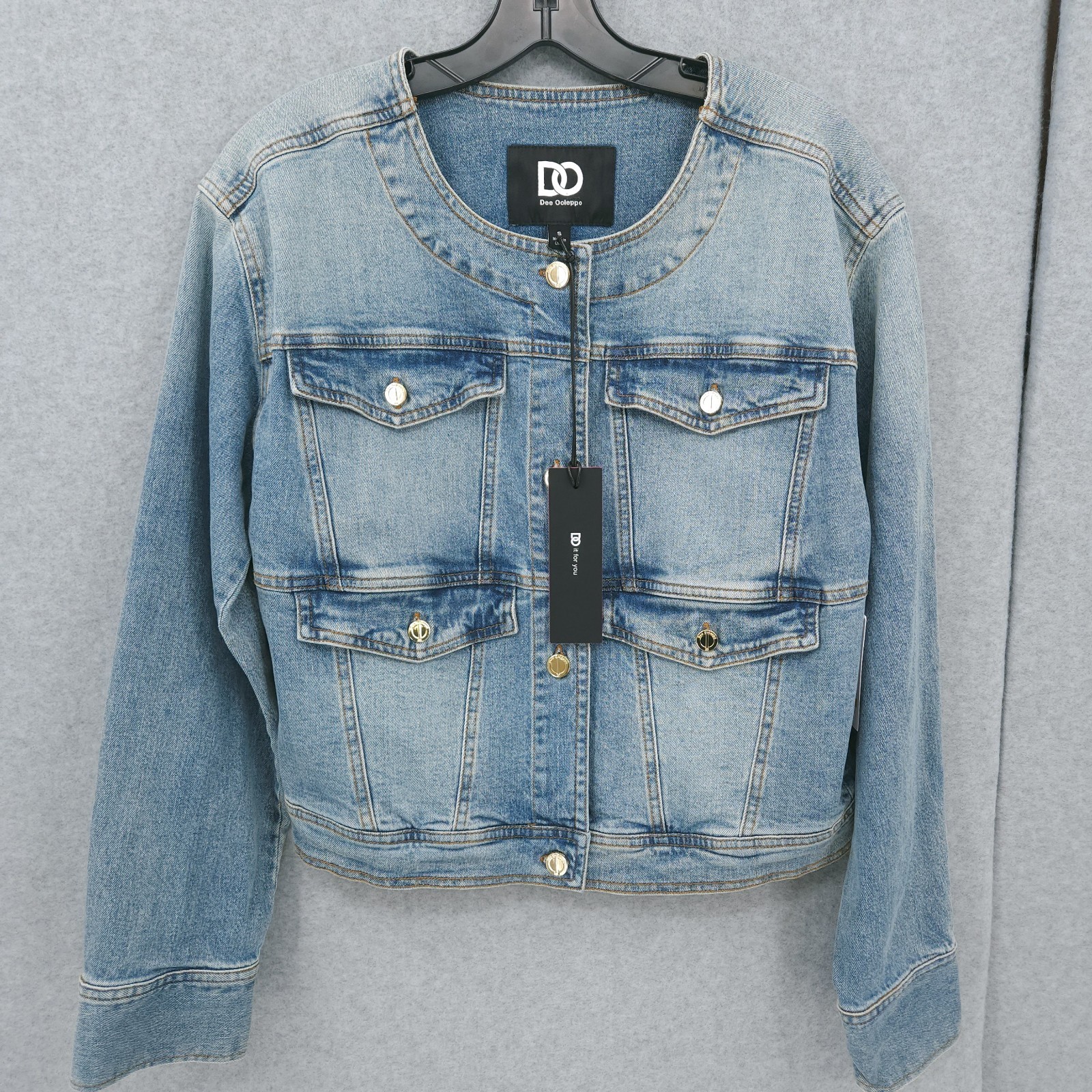 Dee Ocleppo Amy Collarless Denim Button Long Sleeve Jacket Womens Size S NWT