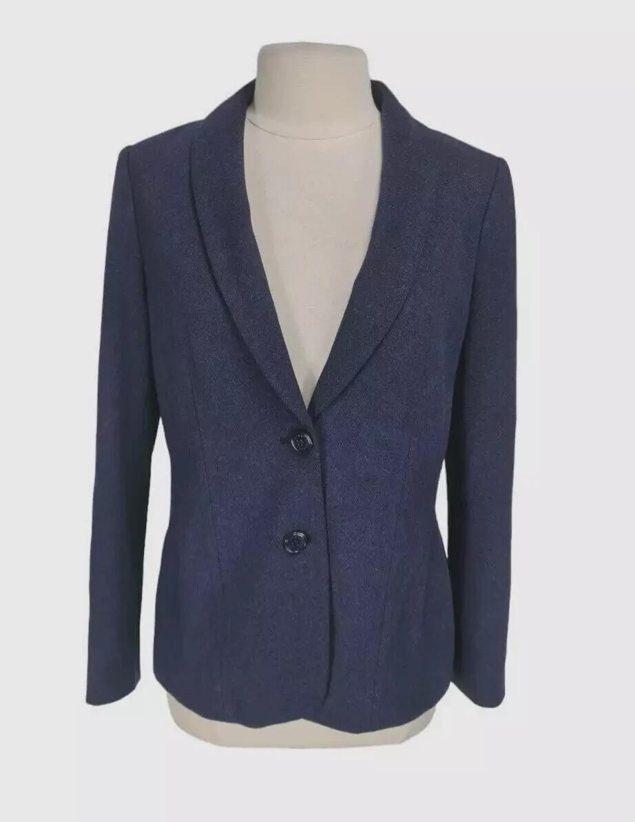 TALBOTS Women Two Button Up Blazer Jacket Size 10 Fabric Knit In Italy Blue 48P