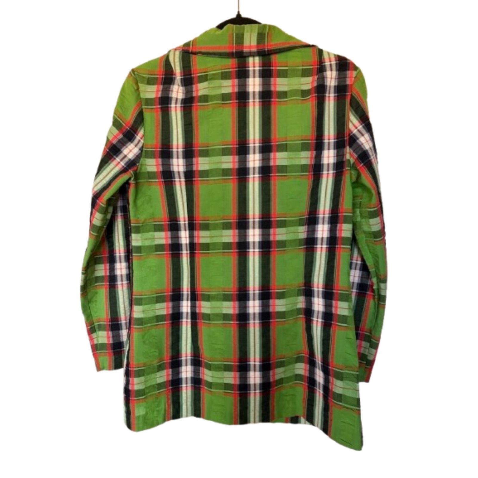 Vintage 70s Tailor-Made Handmade Green Plaid Seersucker Blazer Jacket Womens 6/8