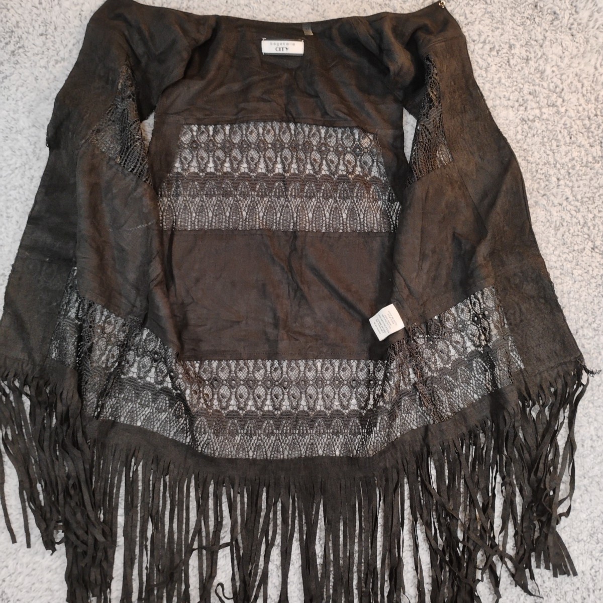 NWT Bagatelle City Ladies Vest Medium Black Faux Leather Long Fringe Mesh New