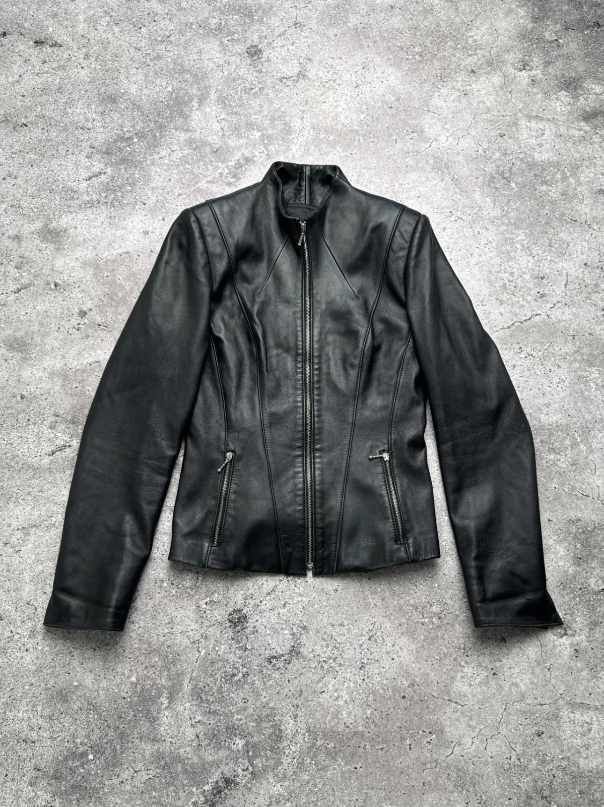 Leather Jacket Slim Fit Full Zip Moto Biker Genuine Leather Coat Women’s Size S