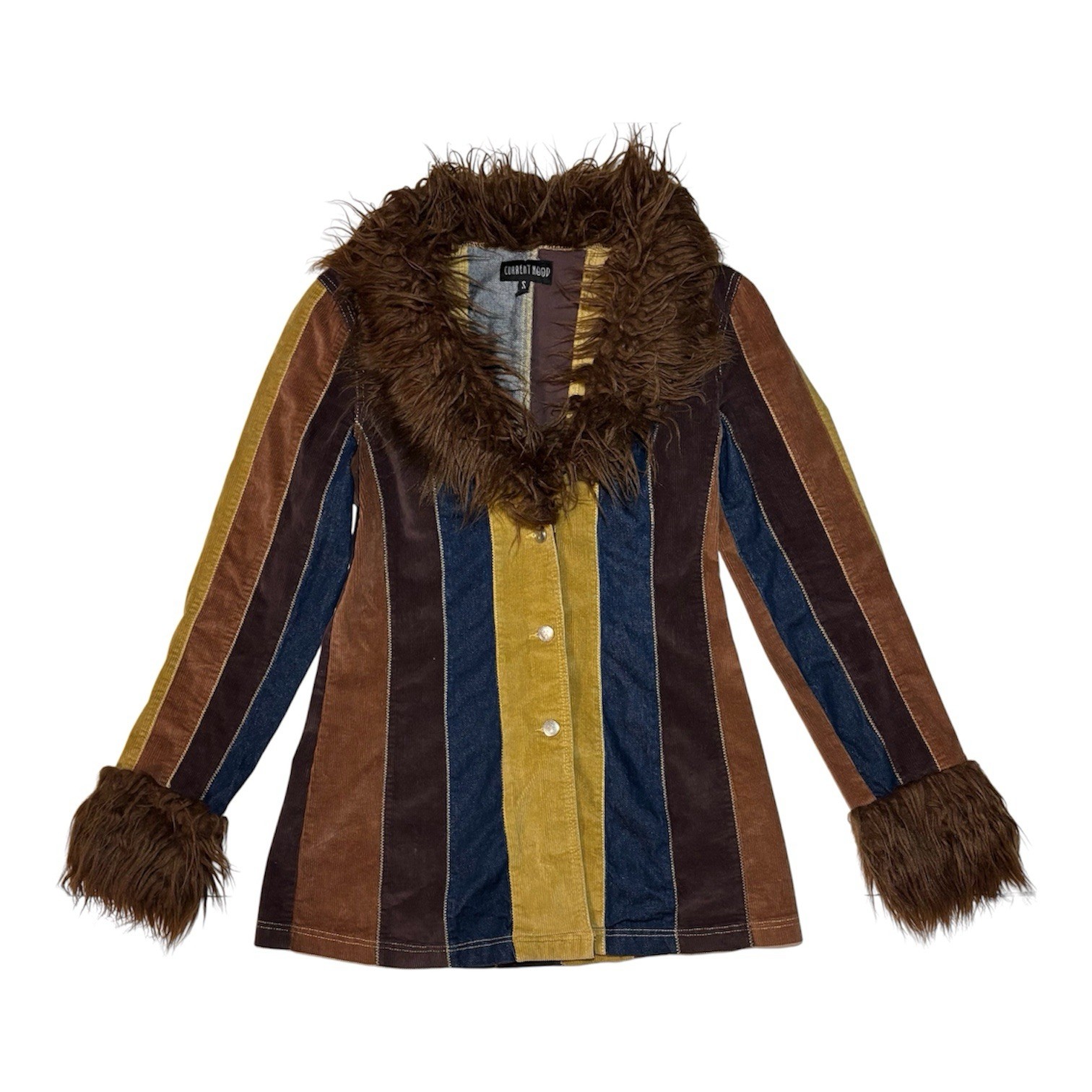 Dolls Kill Current Mood Hippie Penny Lane Patch Denim Corduroy Jacket Faux Fur S