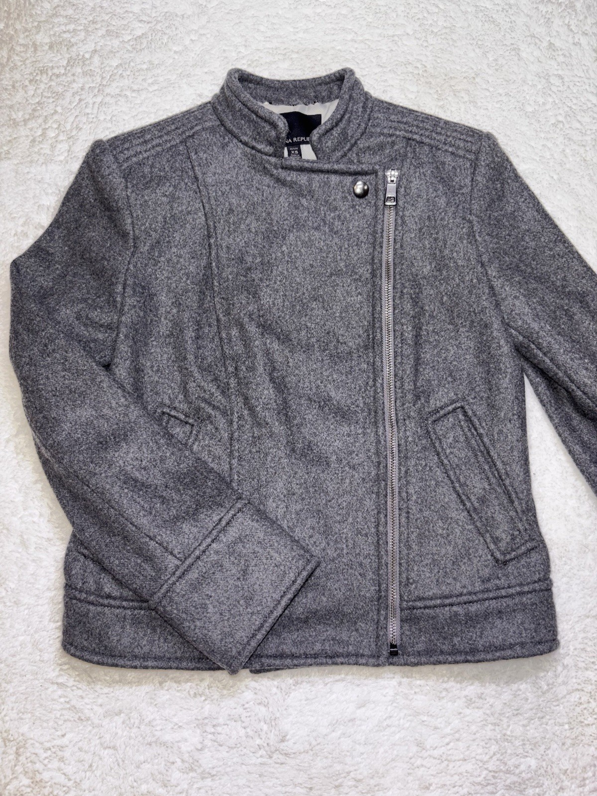 NWT Banana Republic Women’s Coat Mario Bellucci Gray Wool Moto Biker Petite XS