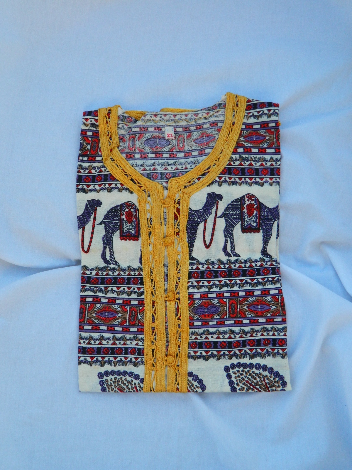Egyptian Cotton Large Camel Jacket Gold 3/4 Sleeve Handmade Embroidery