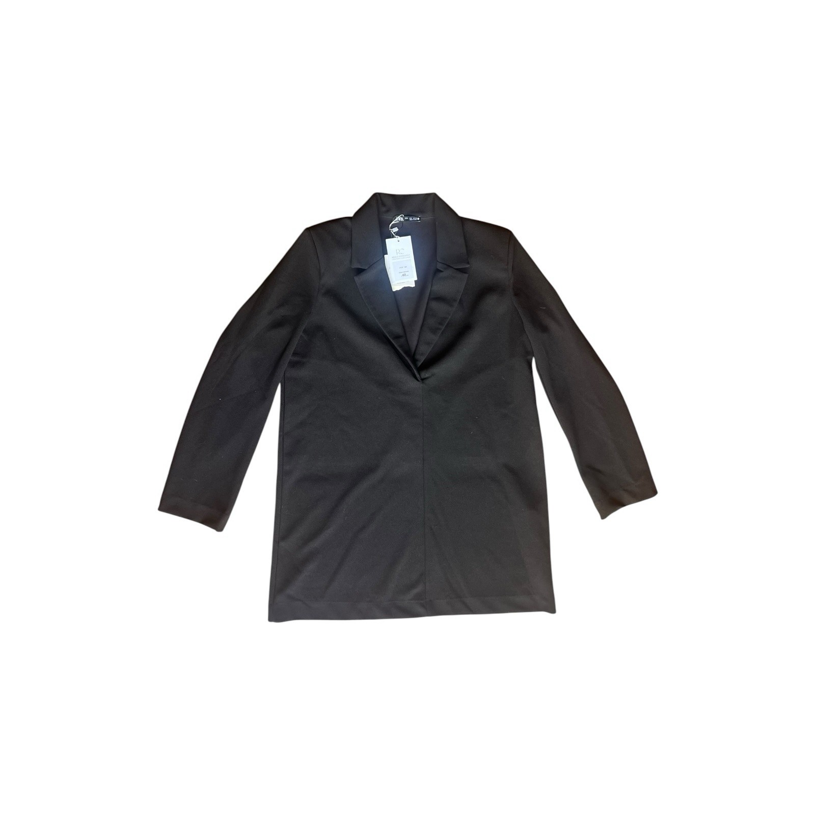Zara NWT Black Longline Open Front Tailored Jacket Shawl Lapel Women’s Size L