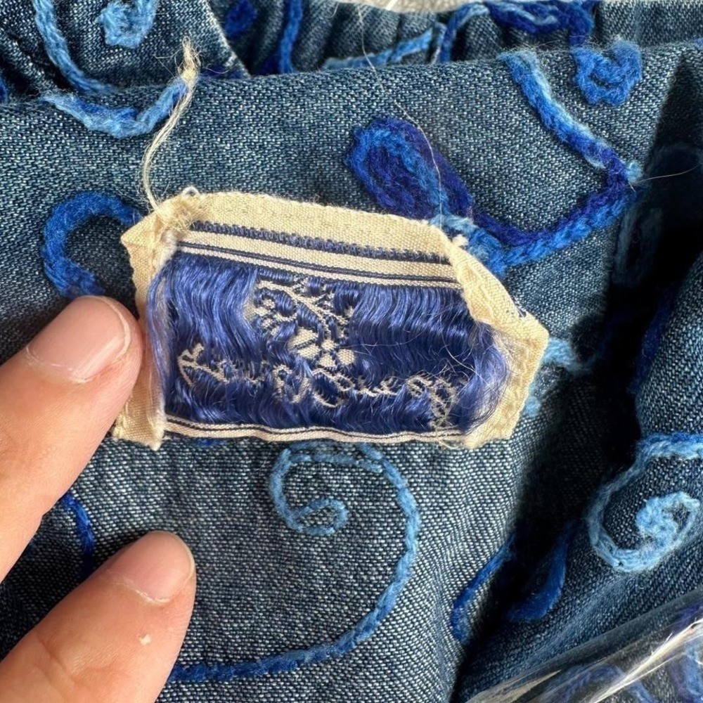 April Cornell Denim Jacket Women L Blue Embroidered Cotton Boho Cottagecore Art