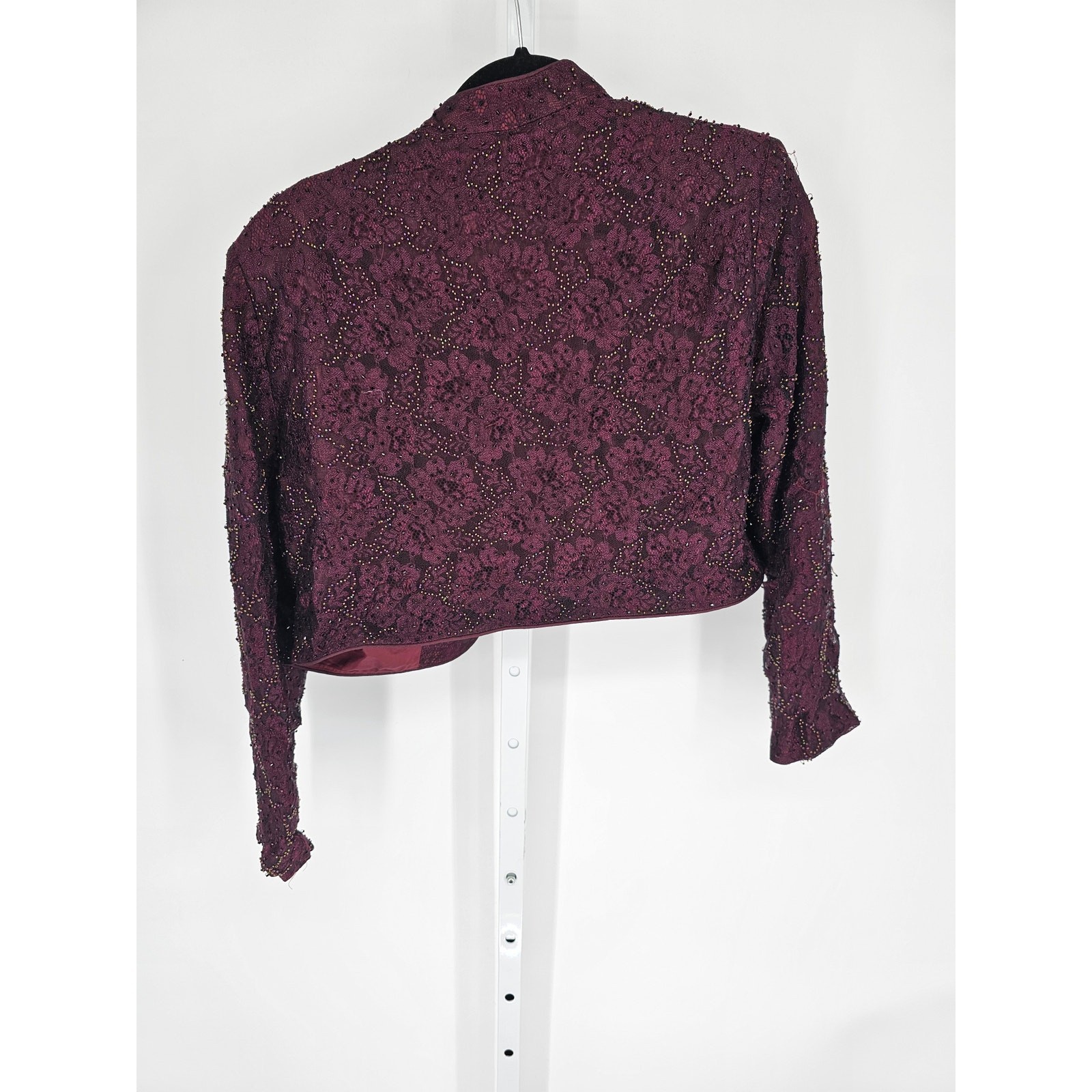 Rimini by Shaw Women’s Purple Long Sleeve Beaded Floral Mesh Lace Jacket Size 14