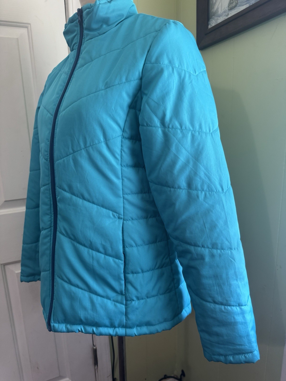 Faded Glory Full Zip Quilted Puffer Women’s Aqua Falls Jacket Size M