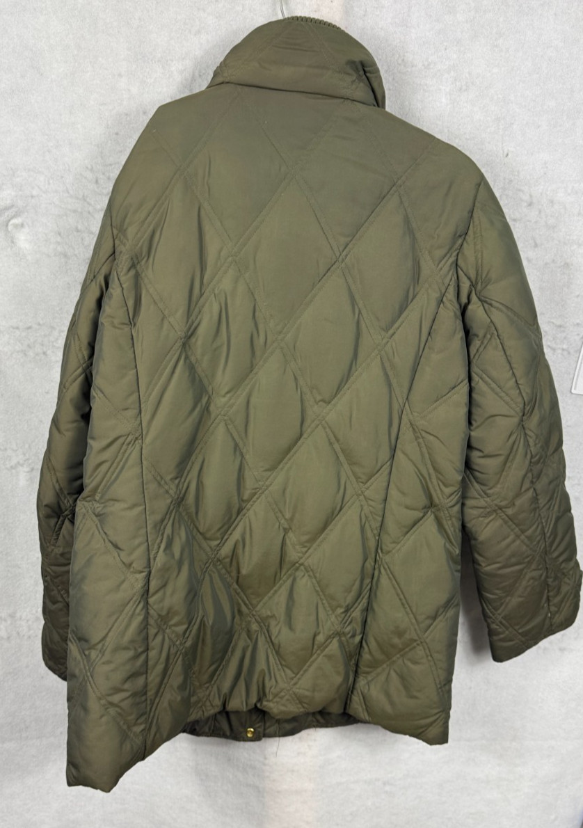 Ellen Tracy Company Duck Down Green Full Zip Snap Button Puffer Coat Womens M