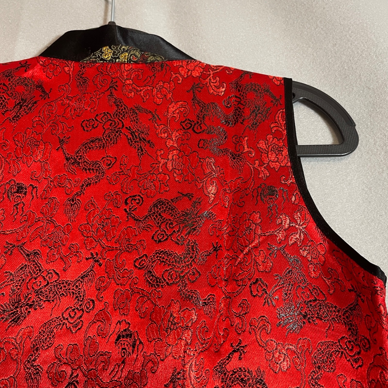 Lindsey Red Silk Brocade Cheongsam Qipao Vest Mandarin Collar Frog Button S