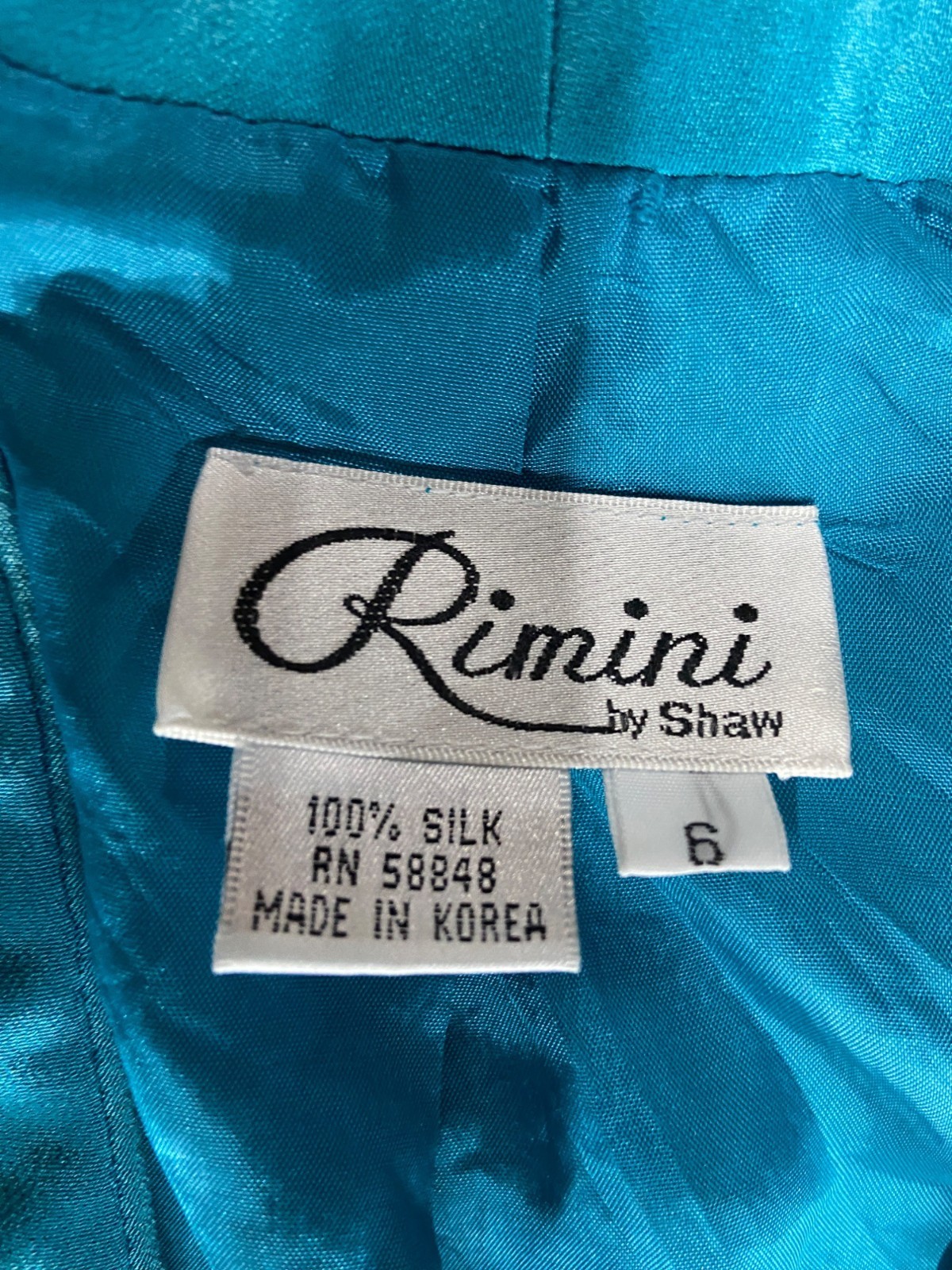 Vintage Rimini by Shaw Silk Blazer Size 6 Teal Rhinestone Buttons Elegant Y2K