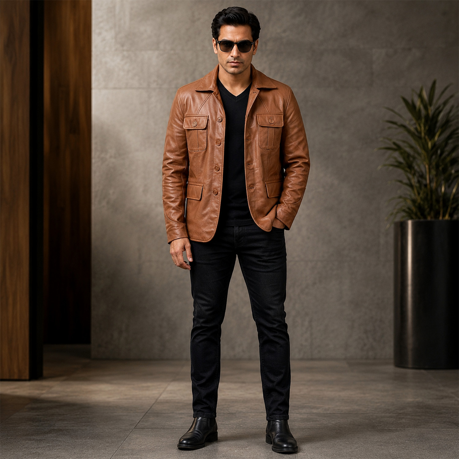 Premium Real Leather Jacket Men Women Brown Blazer Coat