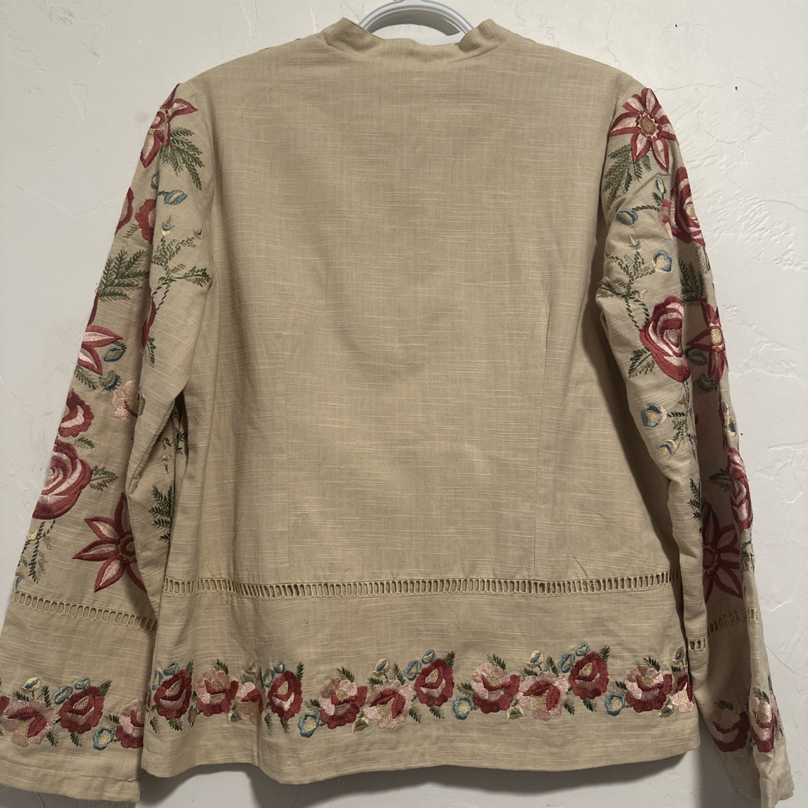 April Cornell Heavy Embroidered Beige Mandarin Collar Jacket Size XS NWT