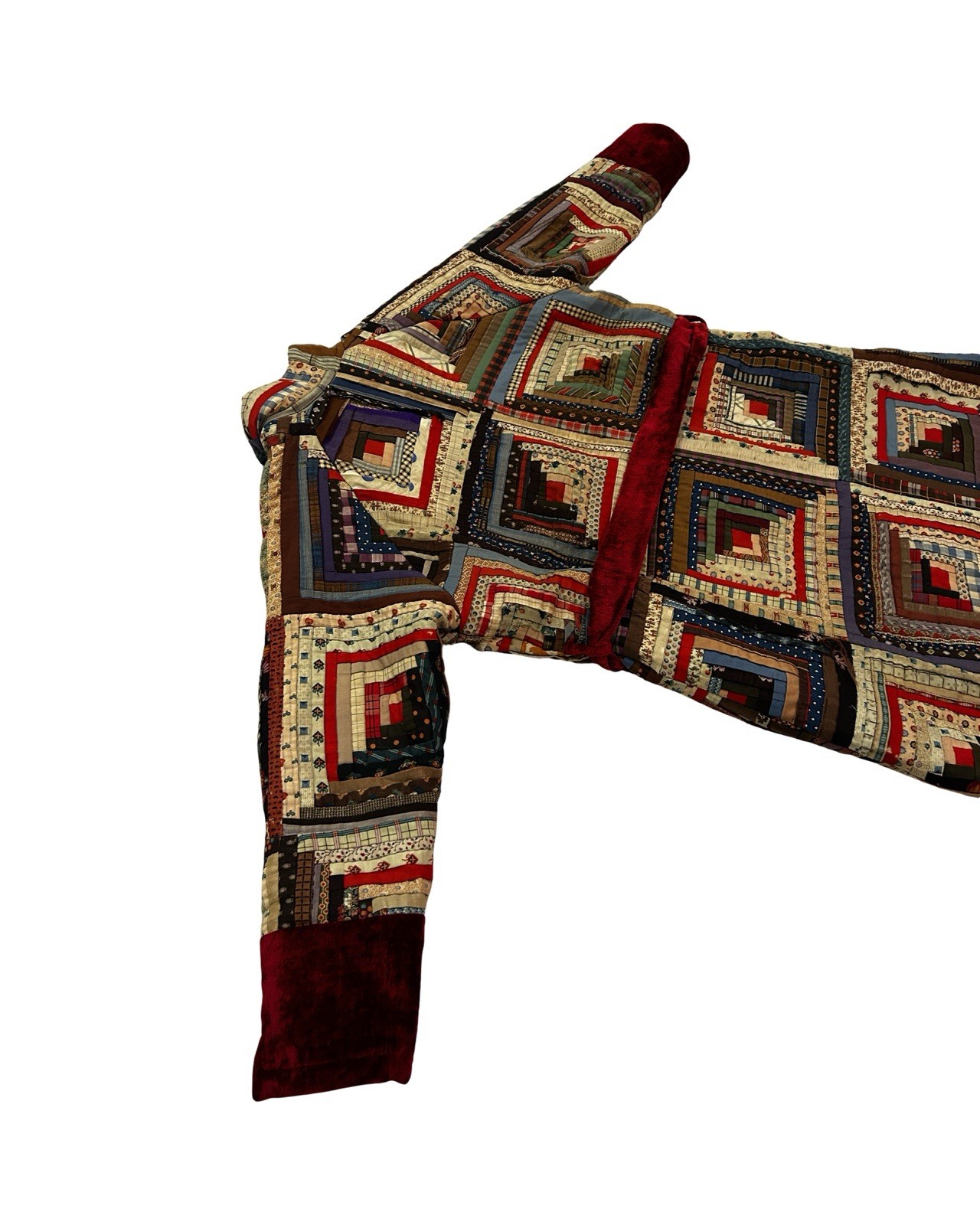 Handcrafted Vintage Log Cabin Quilt Up Cycled Long Coat Size Large NEW!!!