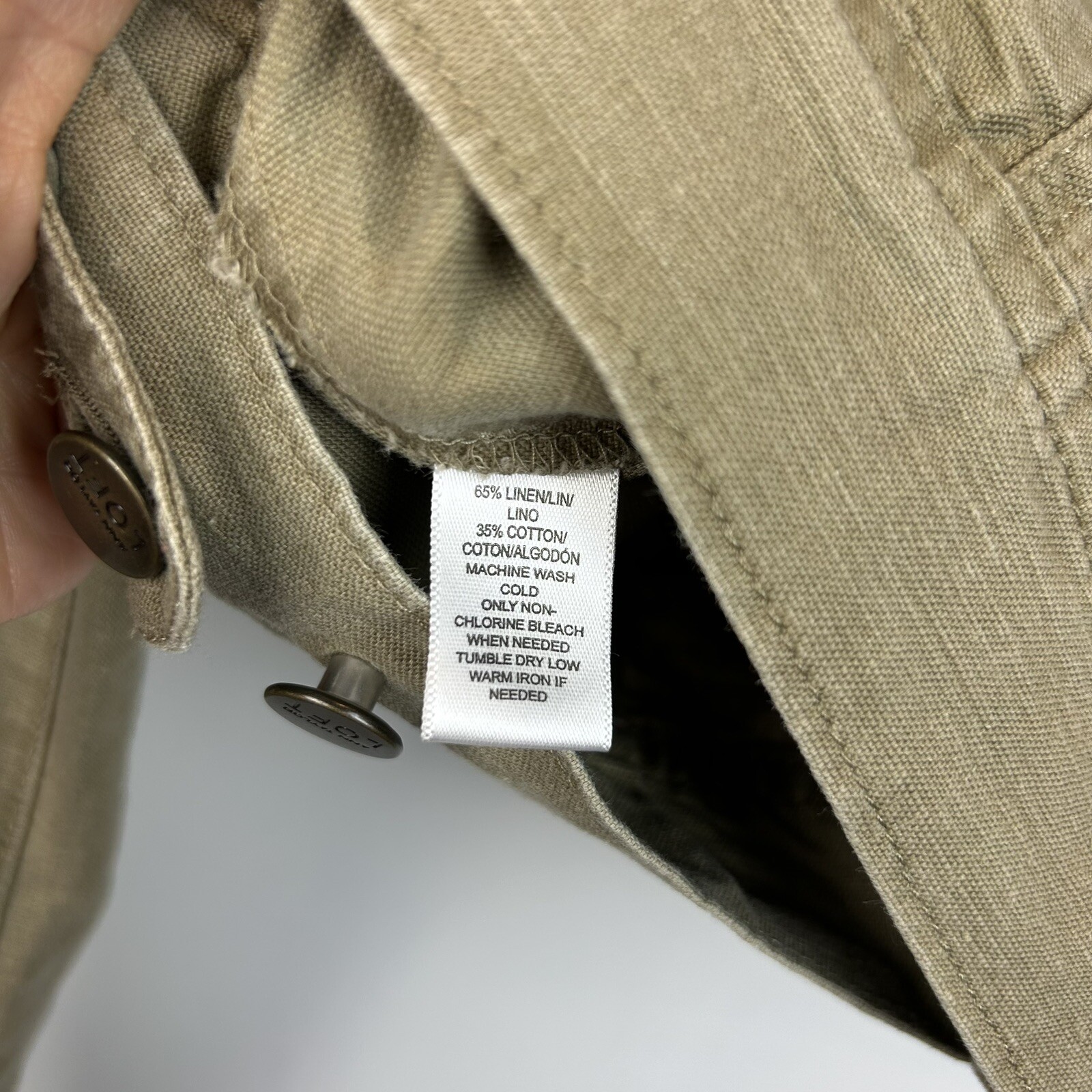 Ann Taylor Loft Jacket Womens 14 Tan Khaki Linen Blend Capsule Minimalist