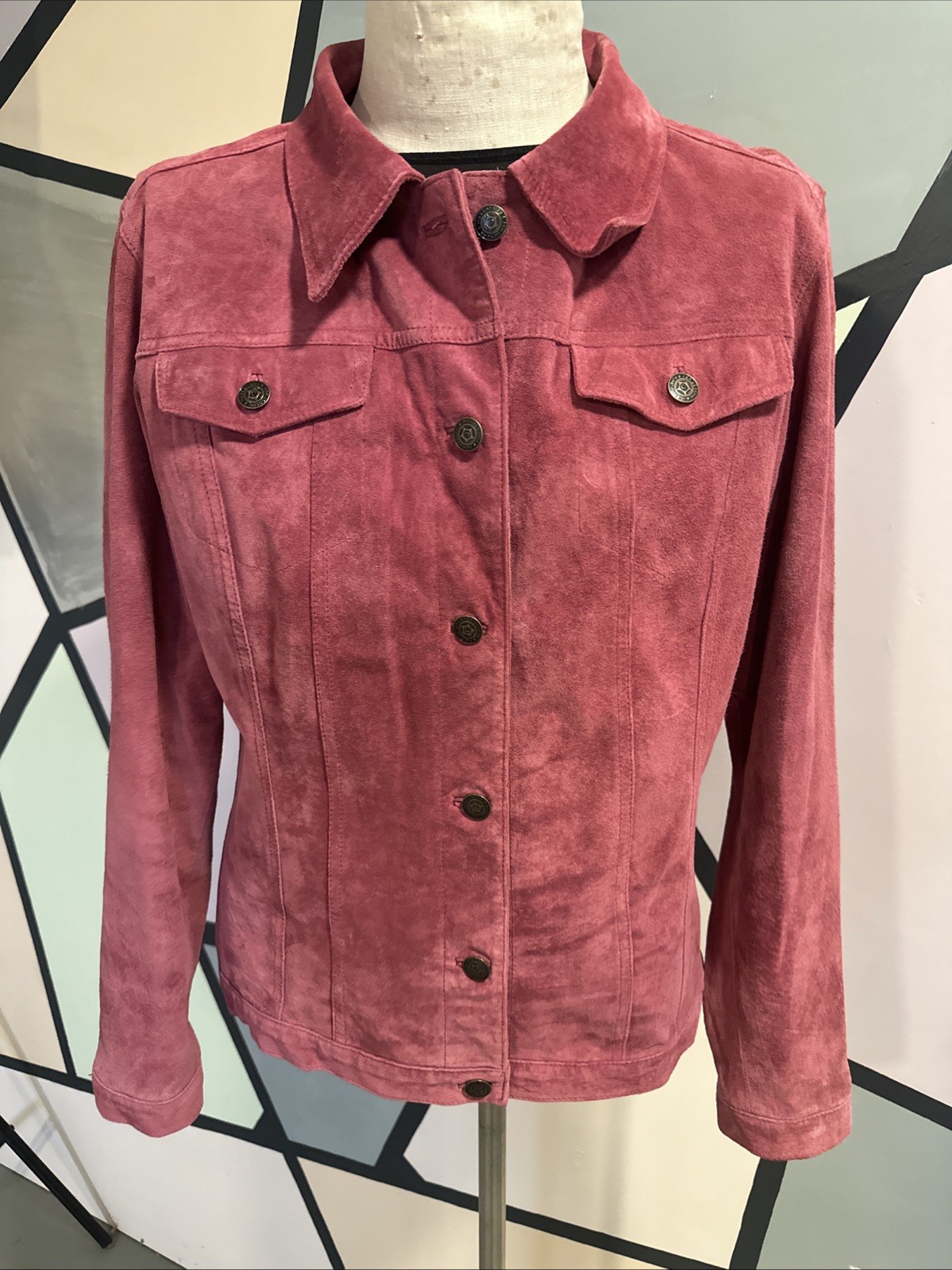 For Joseph Jacket Women’s Size L Suede Leather Dark Pink Machine washable button