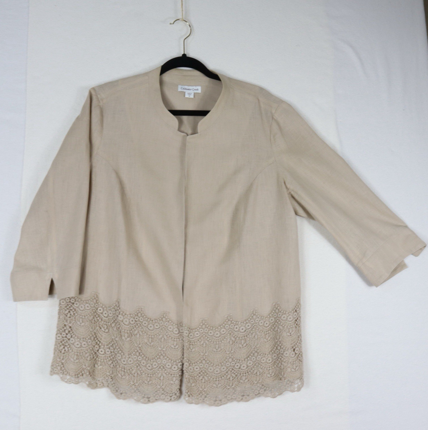Coldwater Creek Spring Summer Jacket Beige Linen Blend Lace Trim Boho Artsy 16