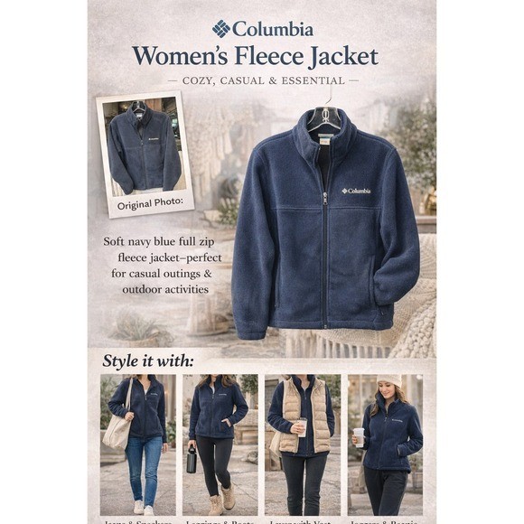 Columbia Women’s Fleece Navy Jacket Full Zip Up Collared Outdoor Top Size S