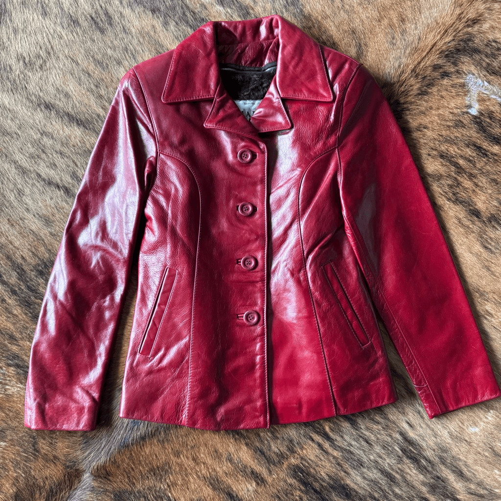 Vintage Deadstock 70’s Leather Jacket With Faux Fur Removable Lining Burgundy
