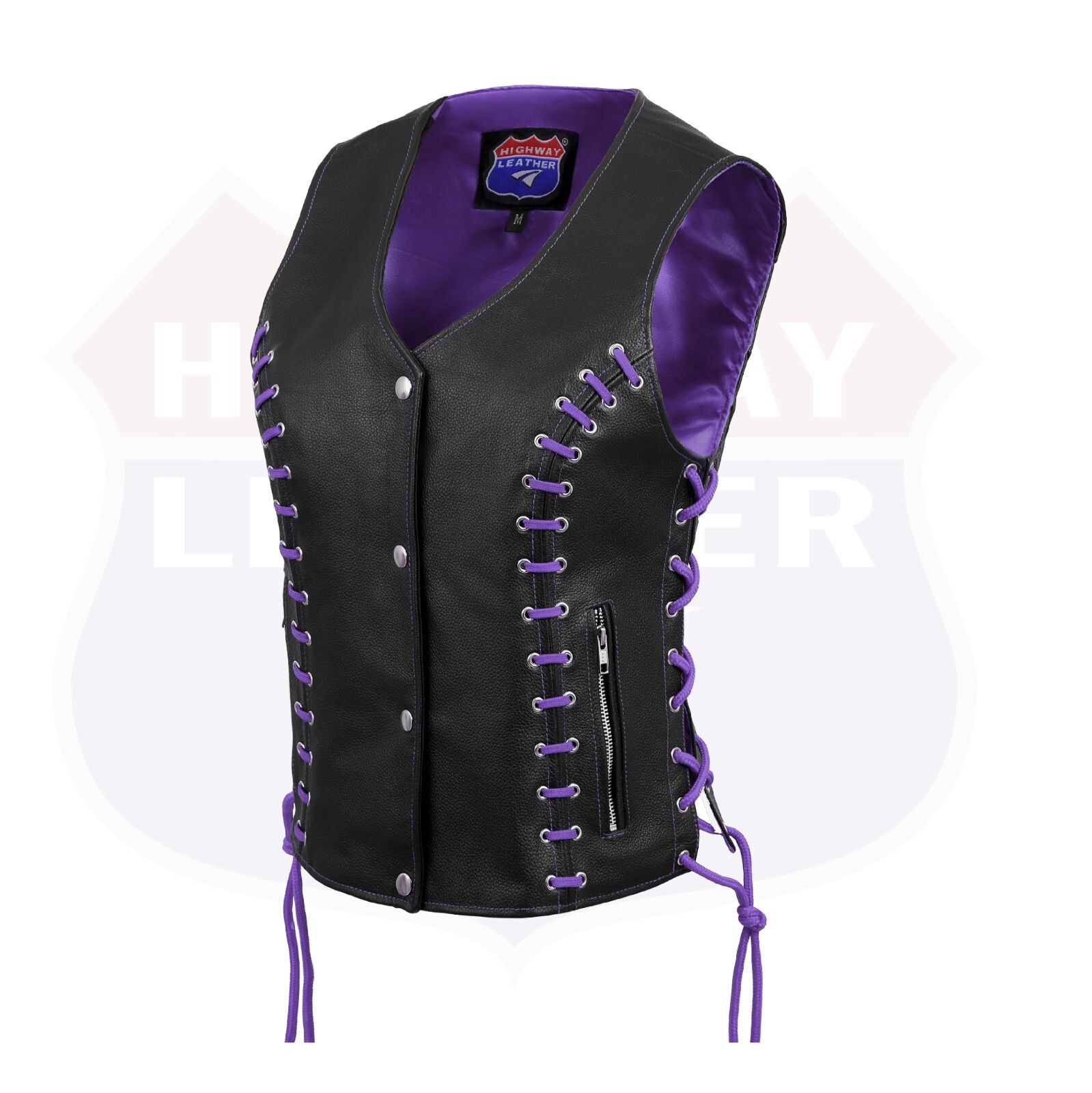 HL14859PURPLEEYELET Women’s Purple & Black Buffalo Leather Vest with Eyelet