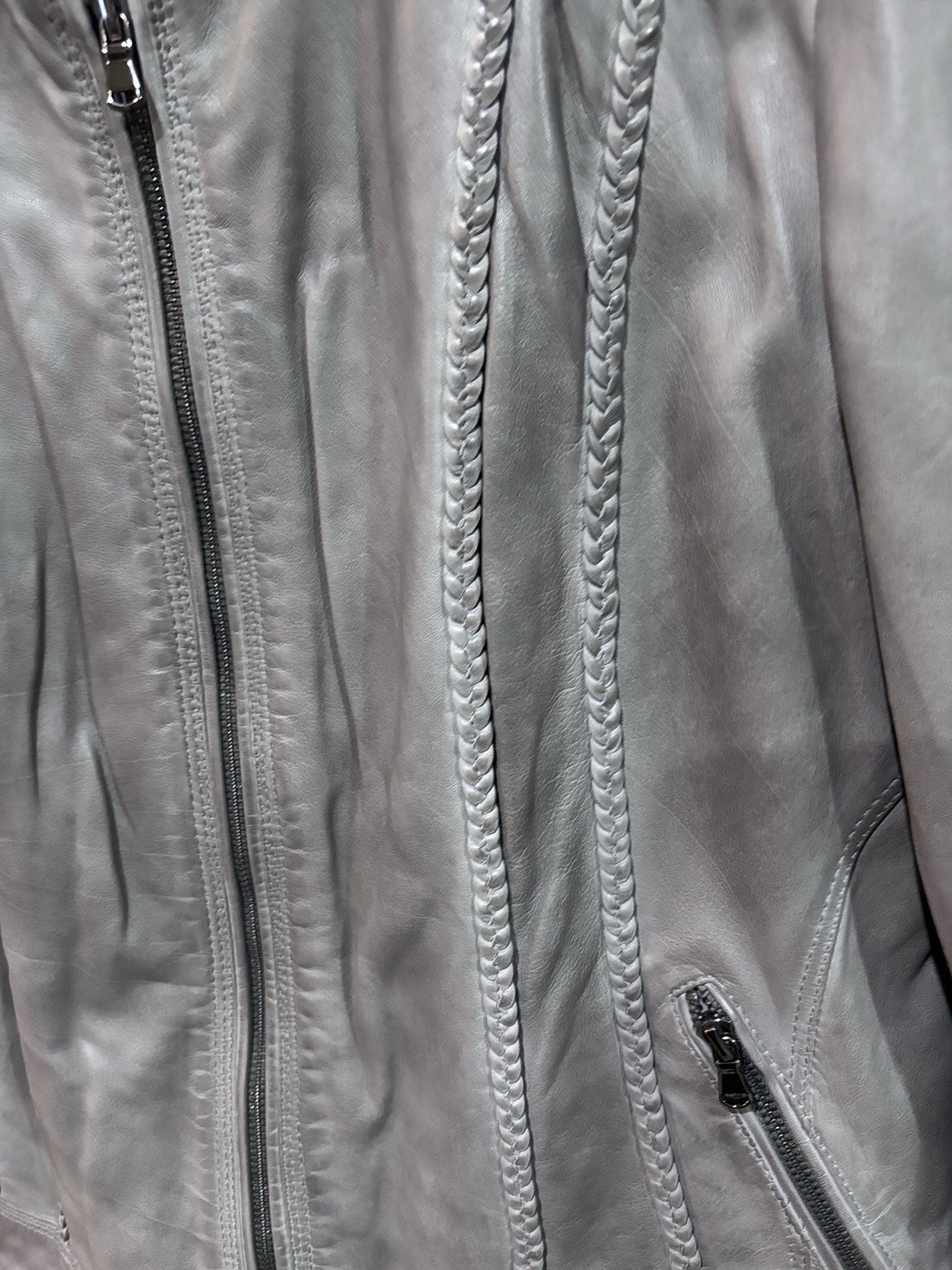 Overland 100% Lamb Leather Jacket Gray Braided Detail Women’s Size L
