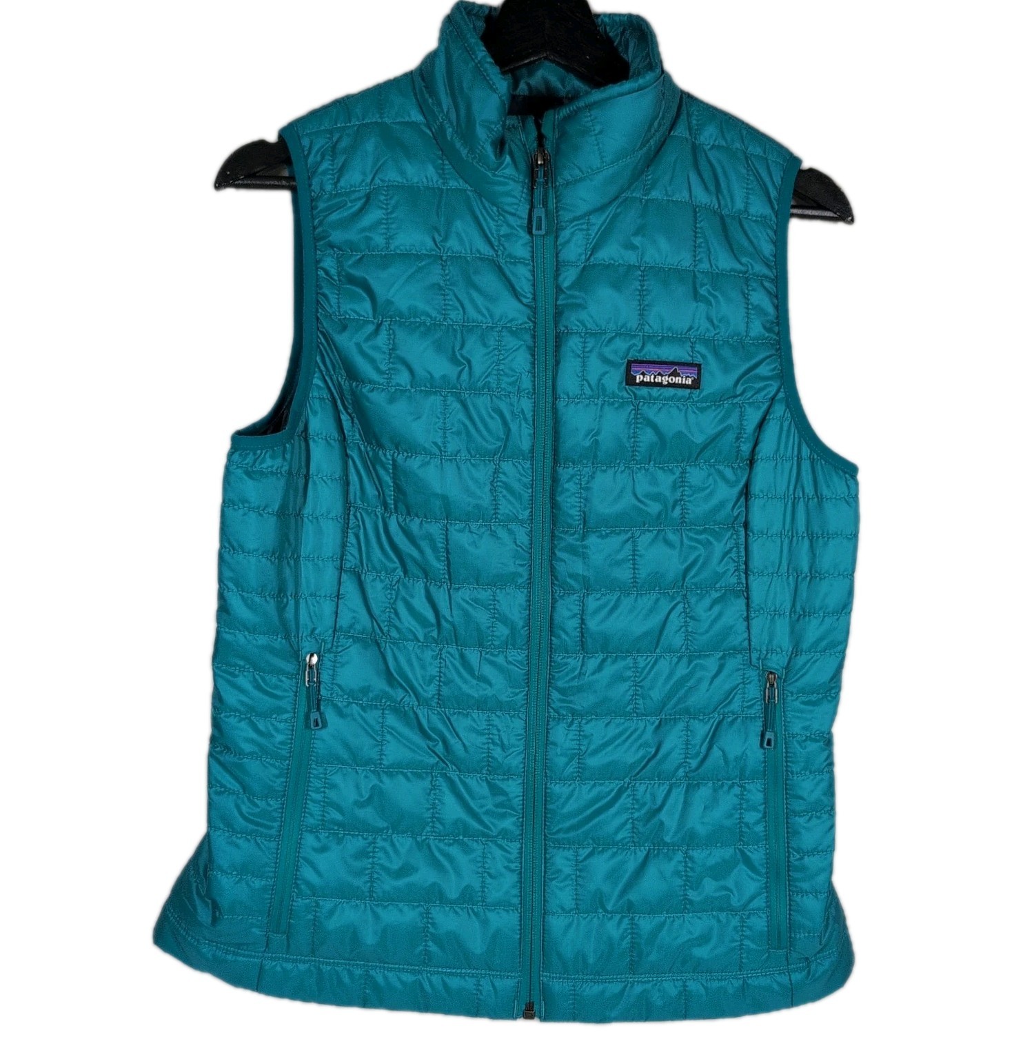 Patagonia Quilted Puffer Vest Womens Size Small Blue Green Gilet Softshell