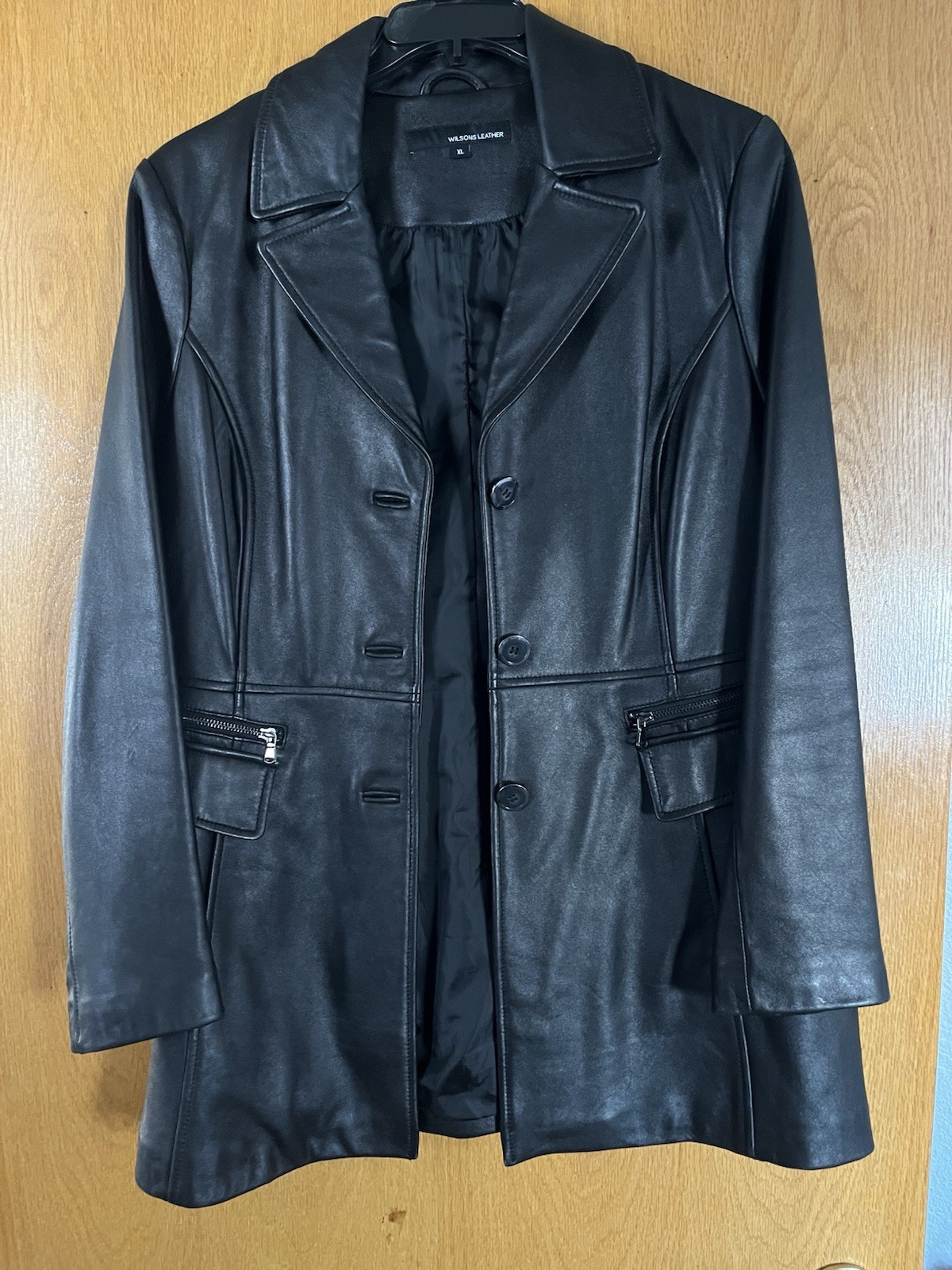 Vintage 90s Wilsons Black Leather Jacket Long XL