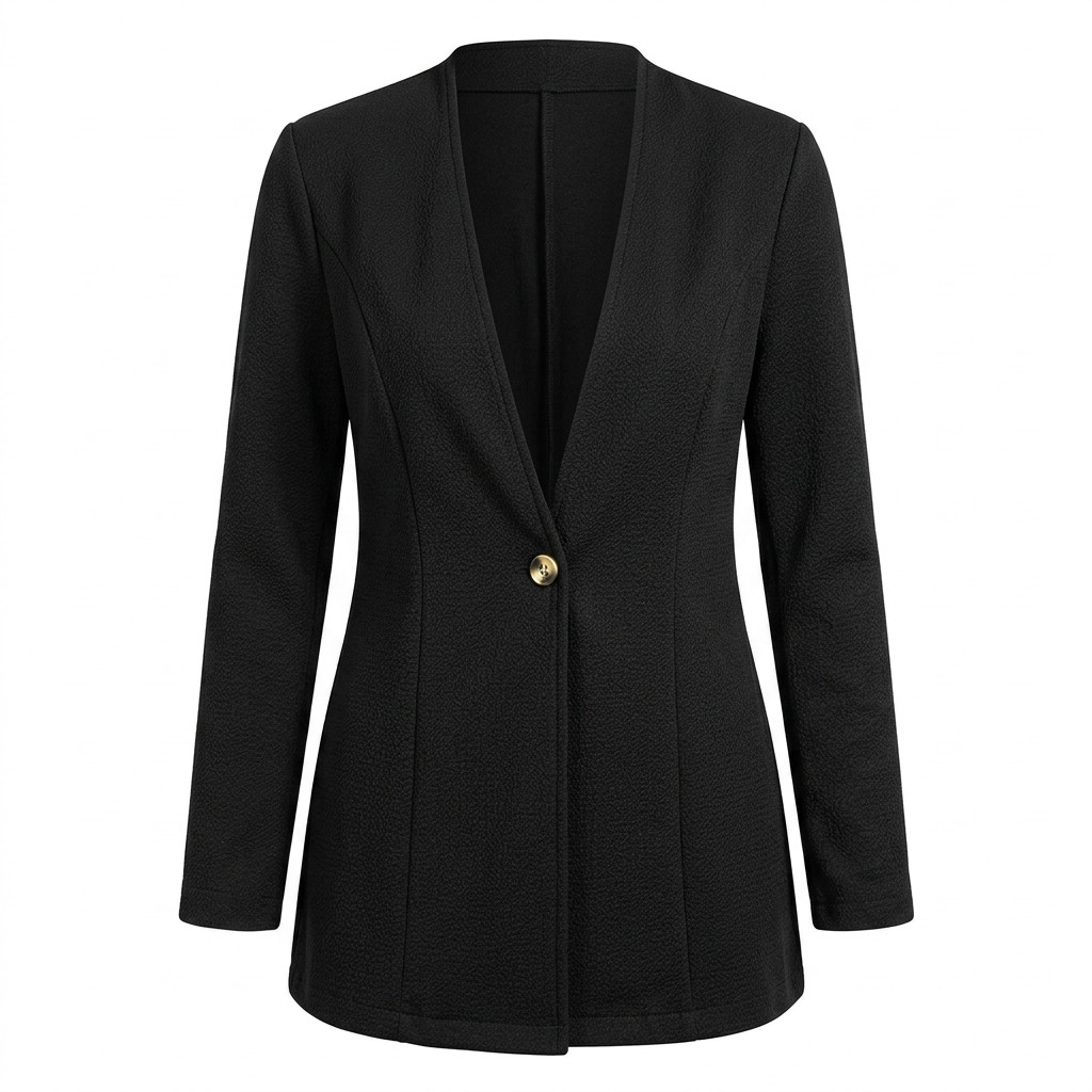 Textured Knit Single-Button Longline Blazer