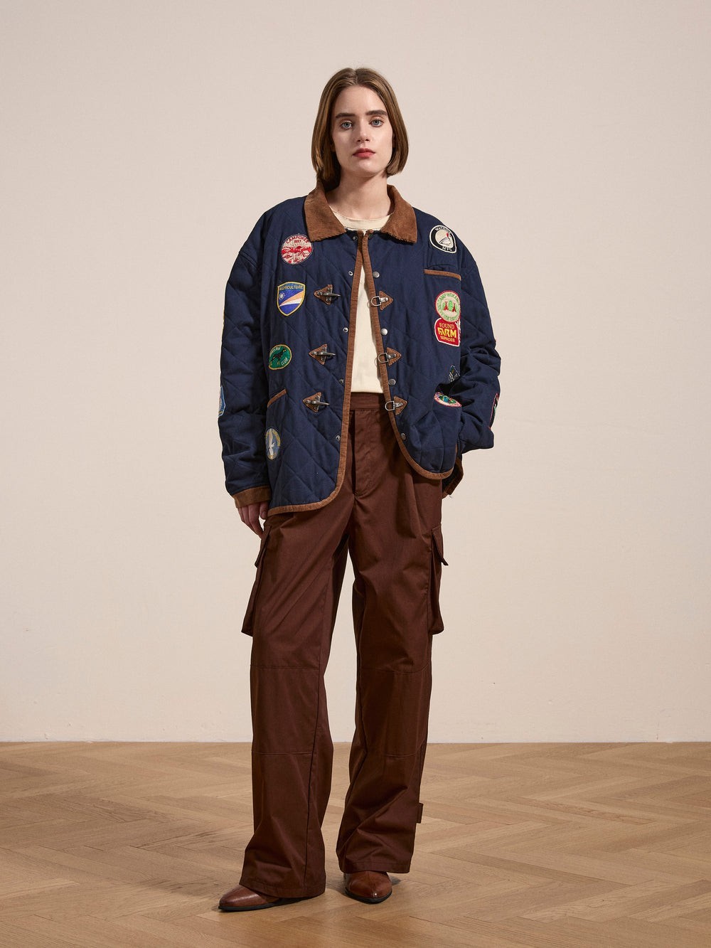 FOUND By Anthropologie Farmstead Quilt Patch Jacket Sz XL Navy /Marin Unisex
