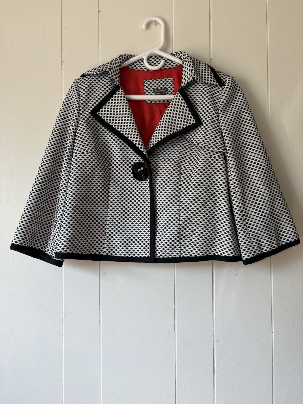 Anthracite Women’s Polka Dot Cropped Jacket Black White Red Lined Size 4 Retro