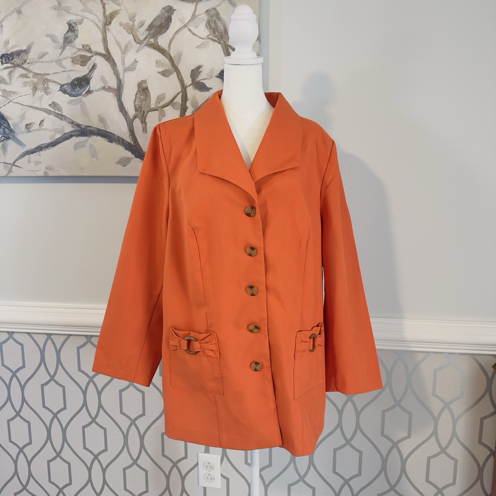 20W or XXL Woman’s Orange Jacket 100 % Polyester Button Front Allison Woods