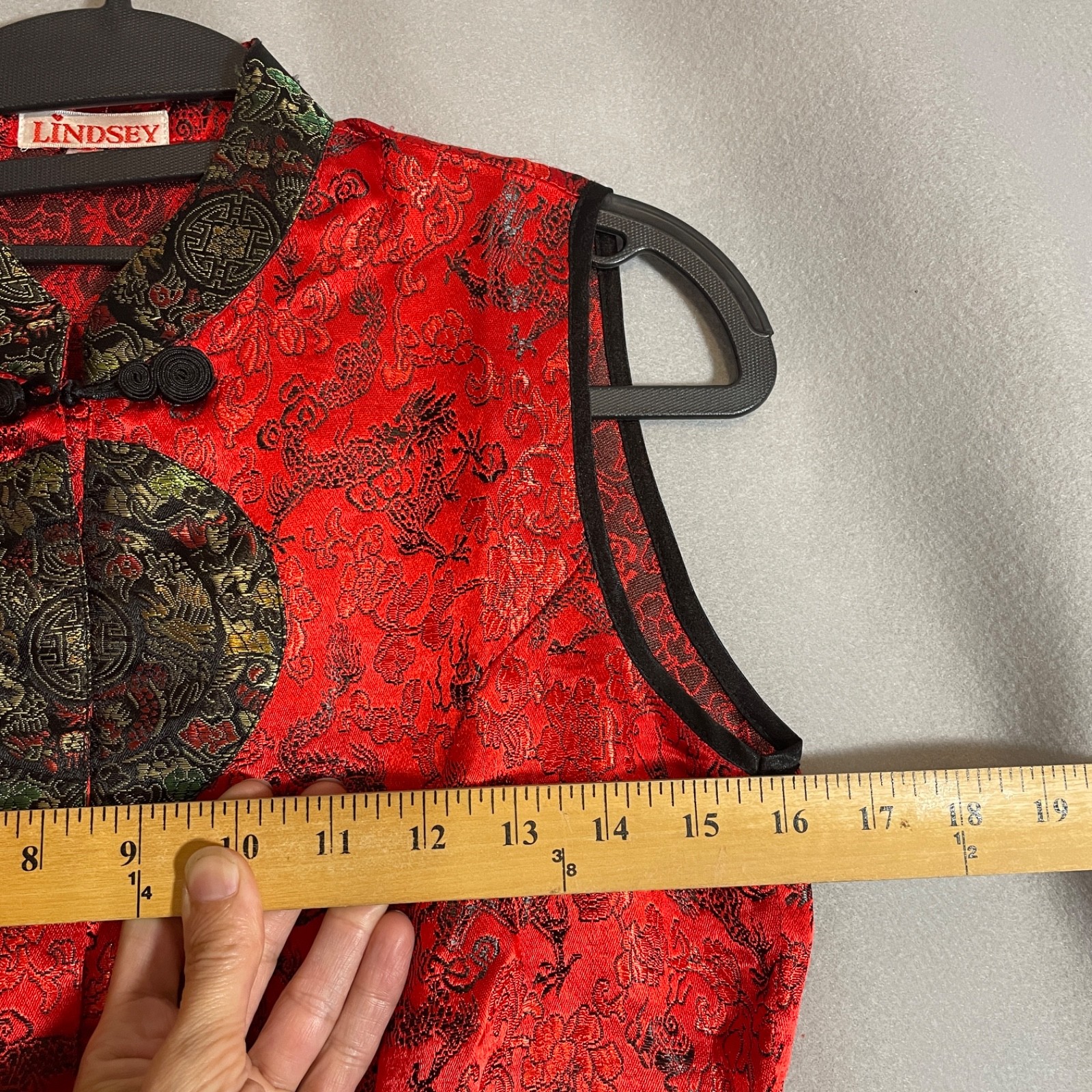 Lindsey Red Silk Brocade Cheongsam Qipao Vest Mandarin Collar Frog Button S