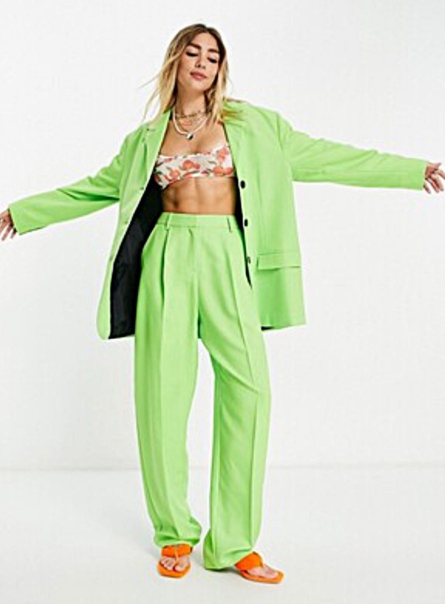 TOPSHOP Oversized Blazer Jacket Medium M Lime Neon Green Black Machine Washable