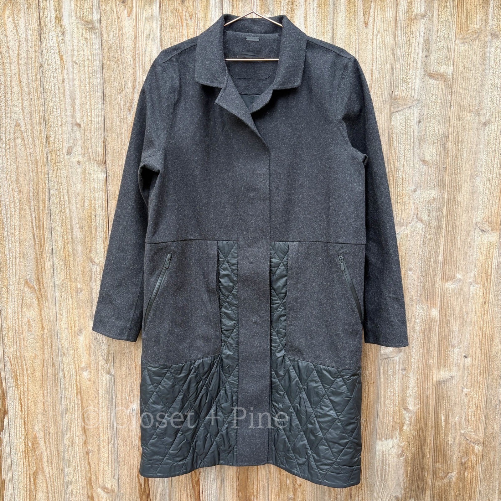 Lululemon Roam Far Wool Coat Heathered Black Size 12 Wool Blend