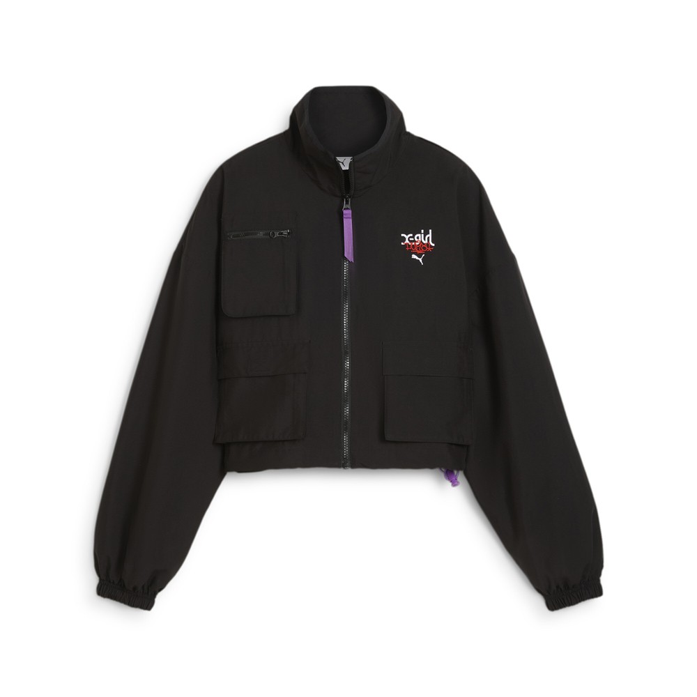 PUMA X XGirl Woven Full Zip Jacket Womens Black Casual Athletic Outerwear 62470
