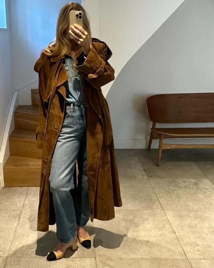 Genuine Casual Suede Lambskin Leather Women’s Brown Handmade Trench Coat Party
