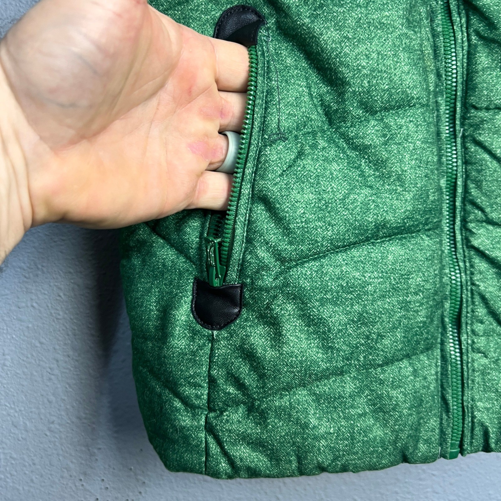 Green Tea Med Womens Green Heathered Quilted Faux Fur Lined Puffer Vest Gorpcore