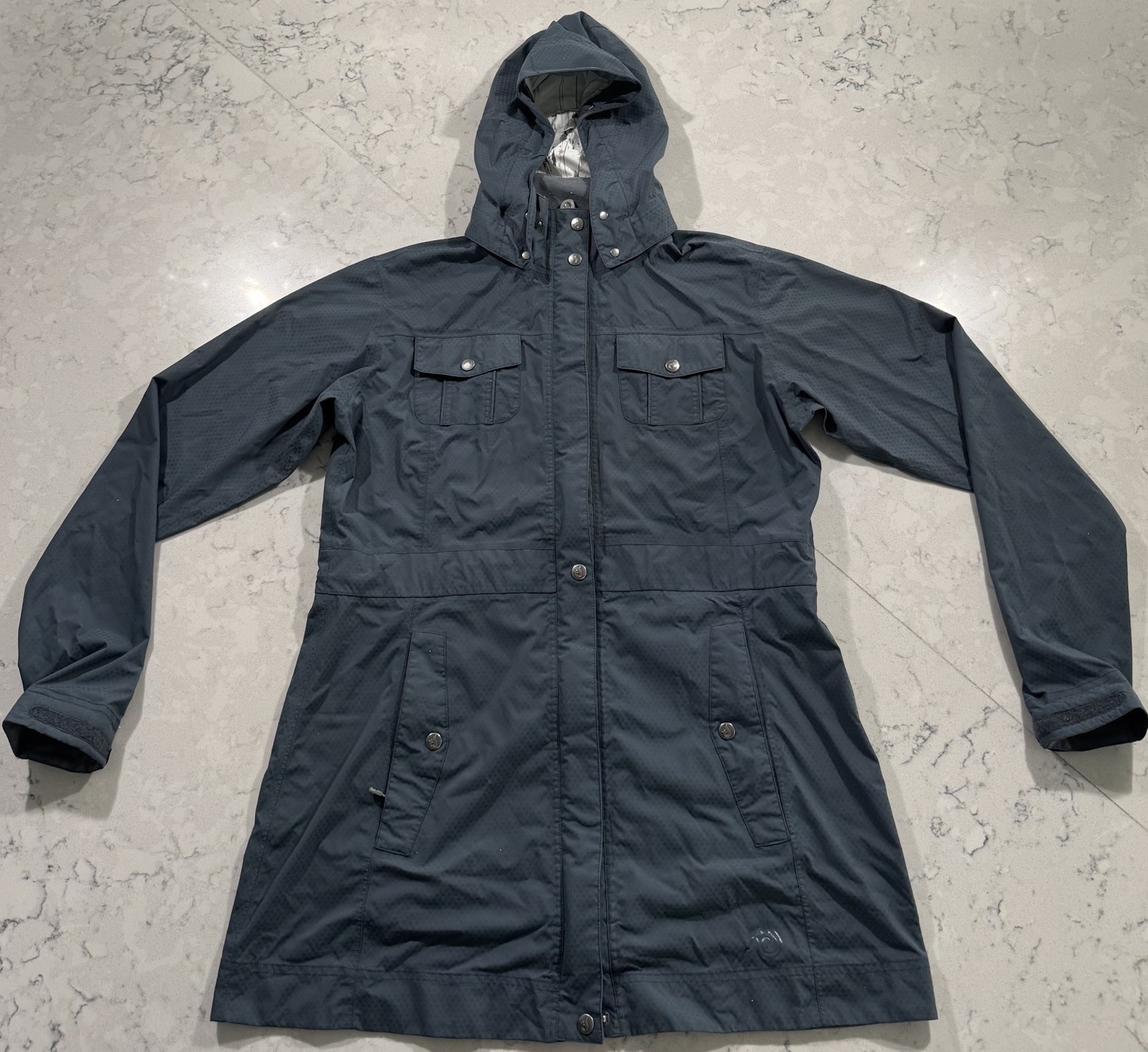 ISIS Rain Jacket Womens Large Blue Hooded Waterproof Windbreaker Shell Logo