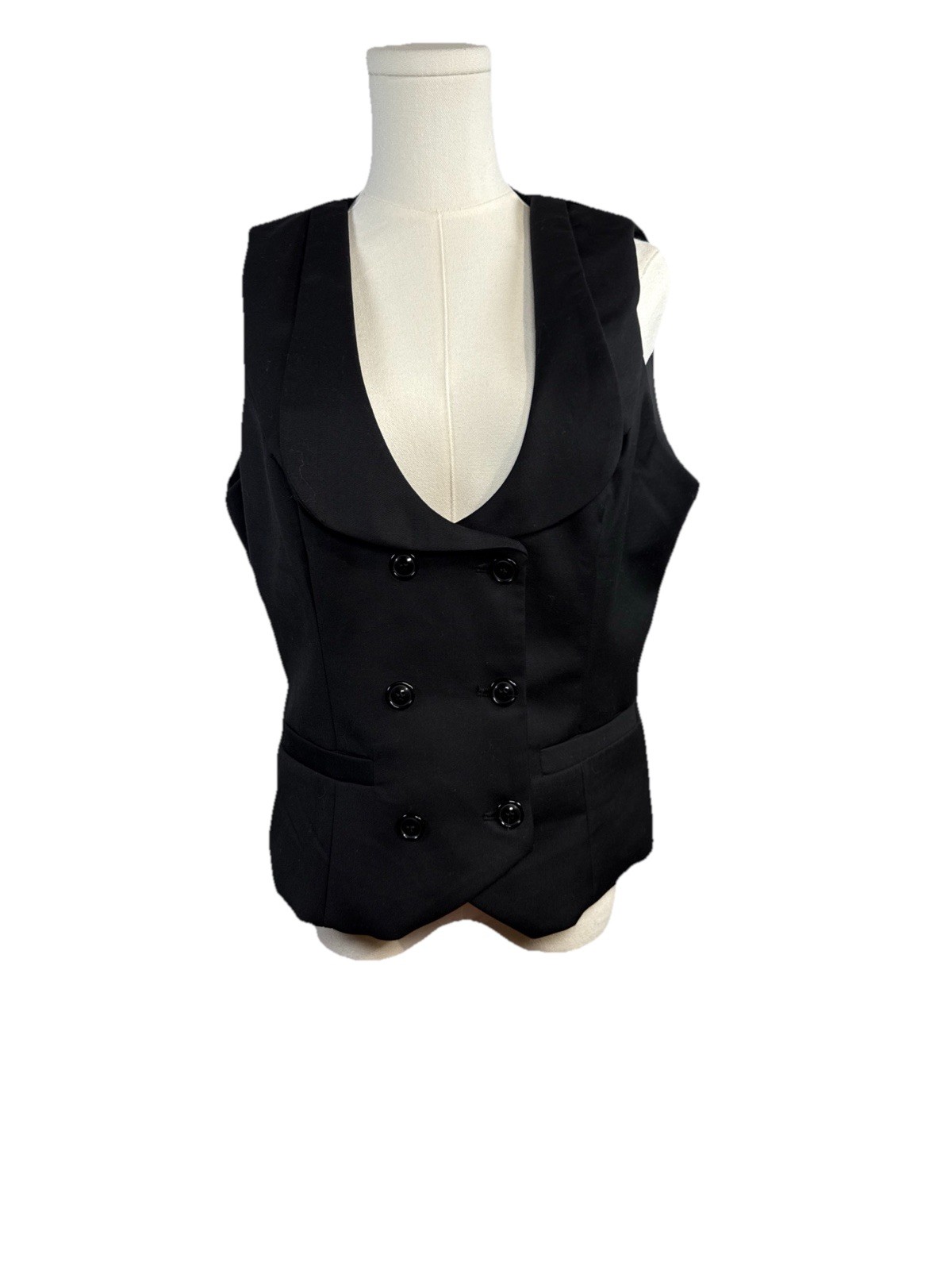 Belle Poque Black Suit Type Vest Women’s Lg. 6 Button Front, Buckle Back Strap.