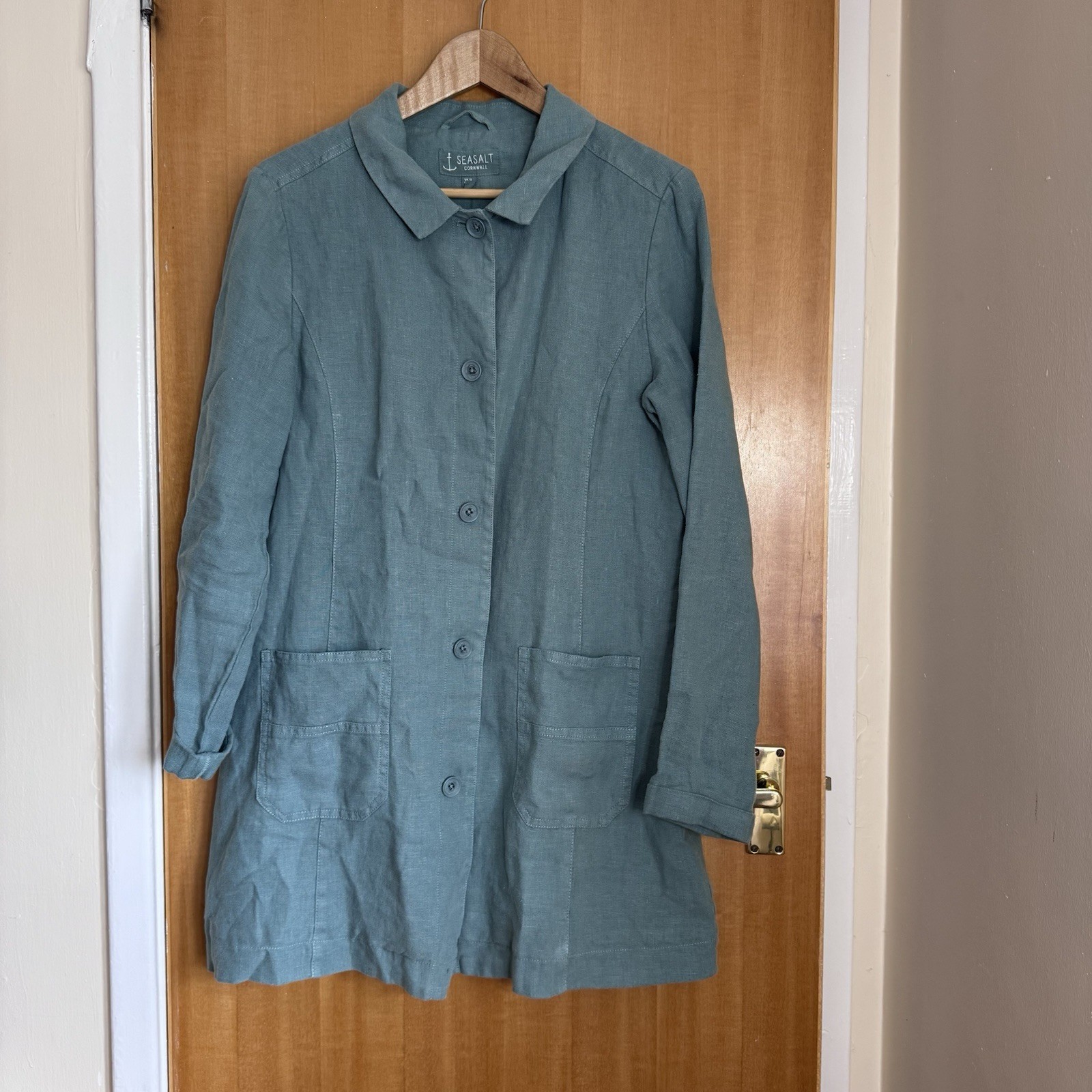 Seasalt Cornwall Woodcarver Jacket Size 12 Linen Teal Pockets