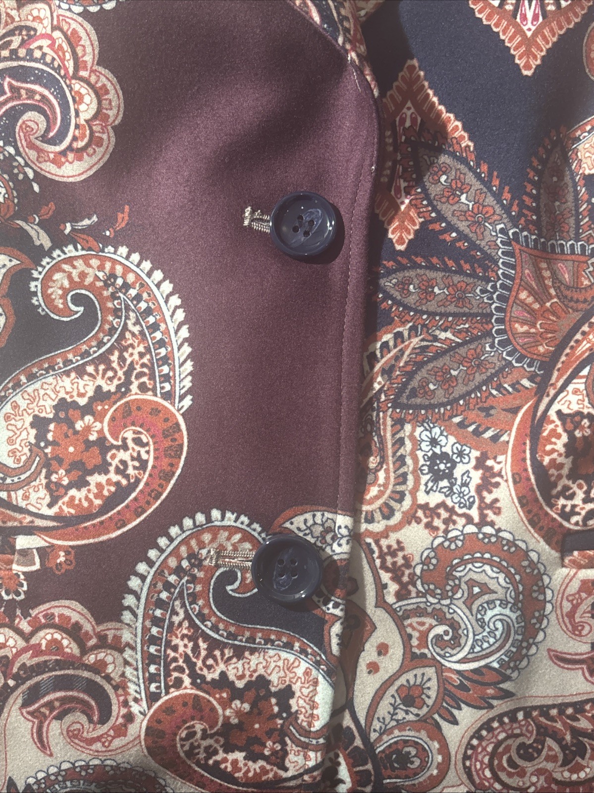 Chico’s NWT Paisley Print Lined Coat Button Front Sz 1P Knee Length Machine Wash