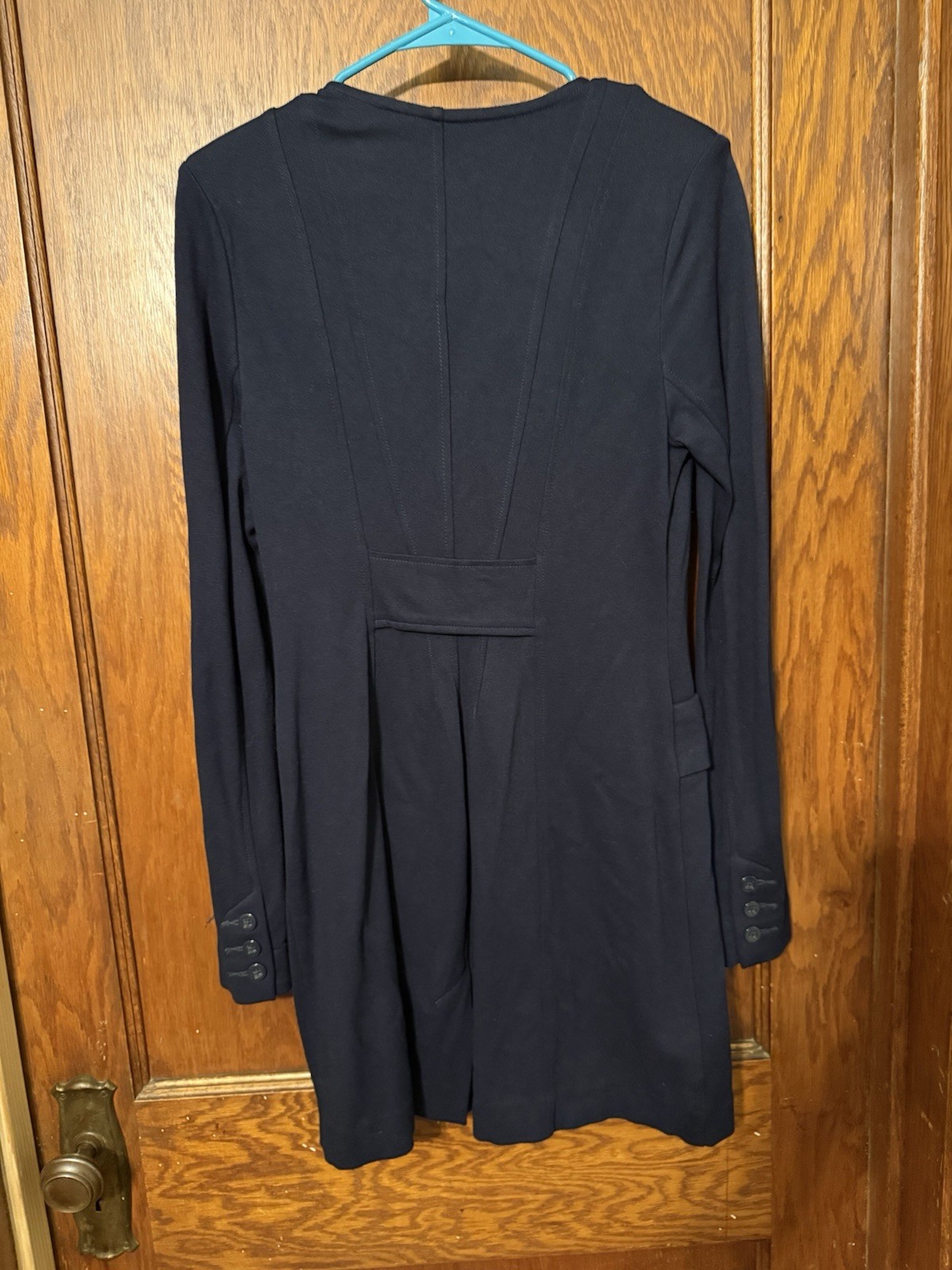CAbi Women’s Navy Solid Basic Jacket Button Front Pockets Long Sleeve Mid S