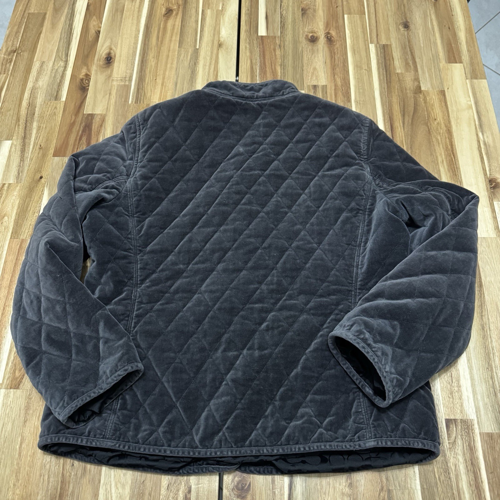 Coach Jacket Womens XL Dark Gray Quilted Velvet Mandarin Snap Button Outdoor