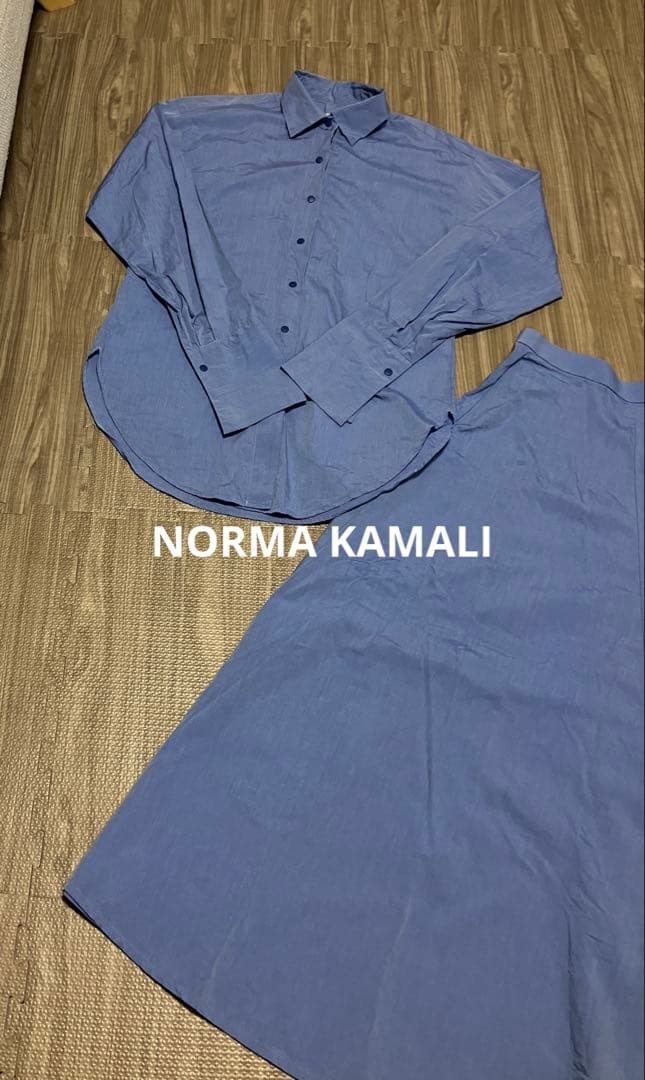 NORMA KAMALI Blue Shirt Skirt Set M Size Long Sleeve Vintage
