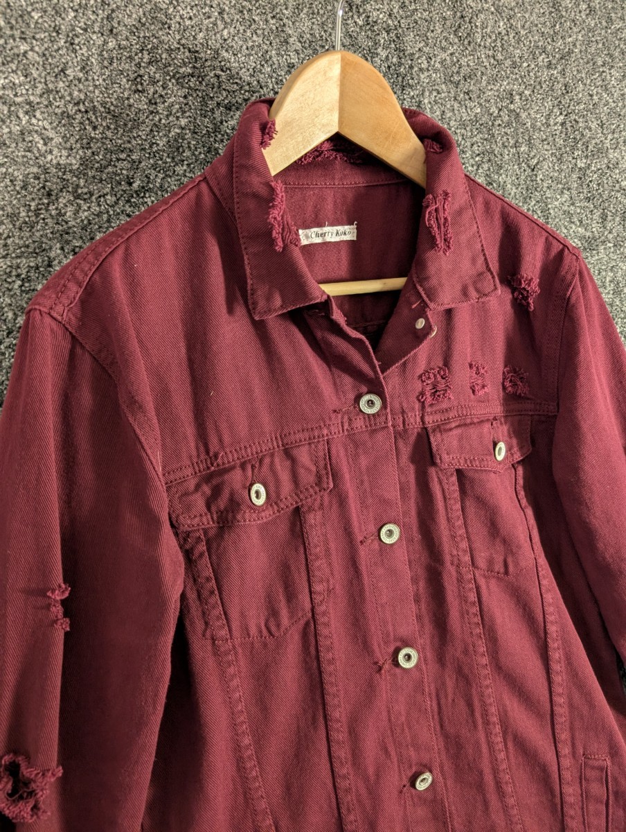 Cherry Koko Women’s Burgundy Cotton Jacket 32in Length Size 6 Casual Outerwear