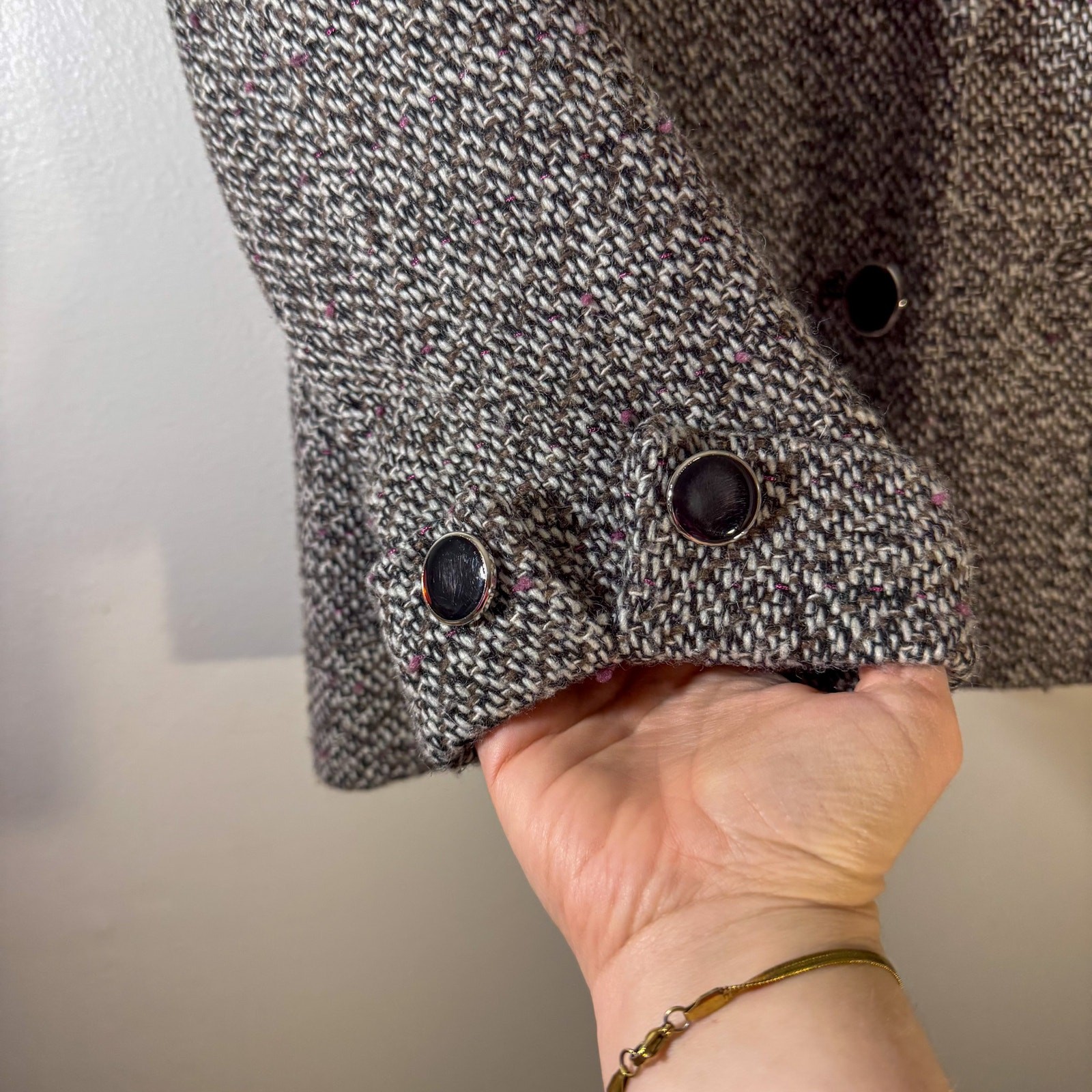 JM Collection Tweed Cropped Jacket Wool Blend Size 12 Mandarin Collar 80s/90s